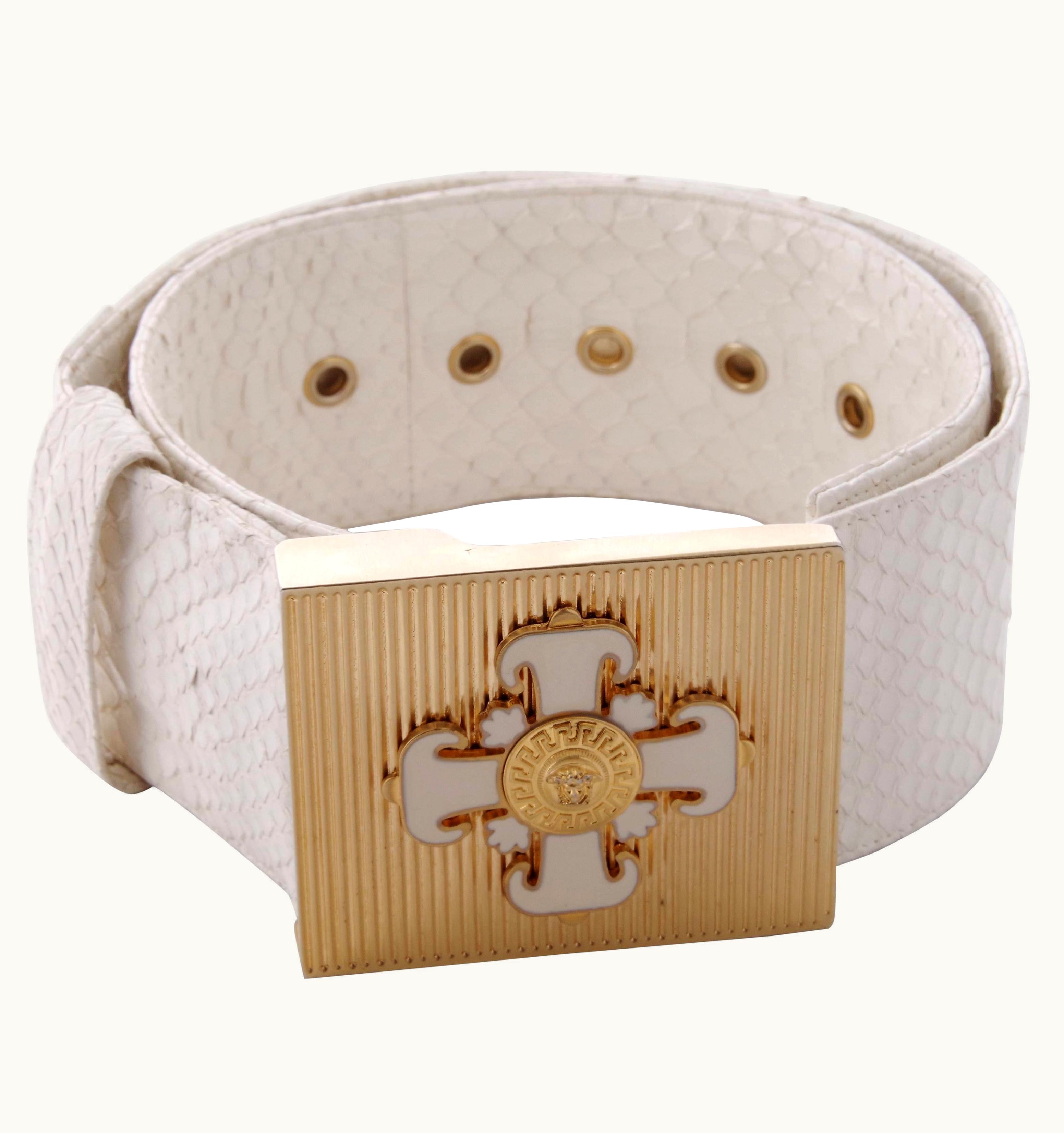 Versace Versace Runway White Python Belt With Cross Buckle, Look 37 F S/S W 2011