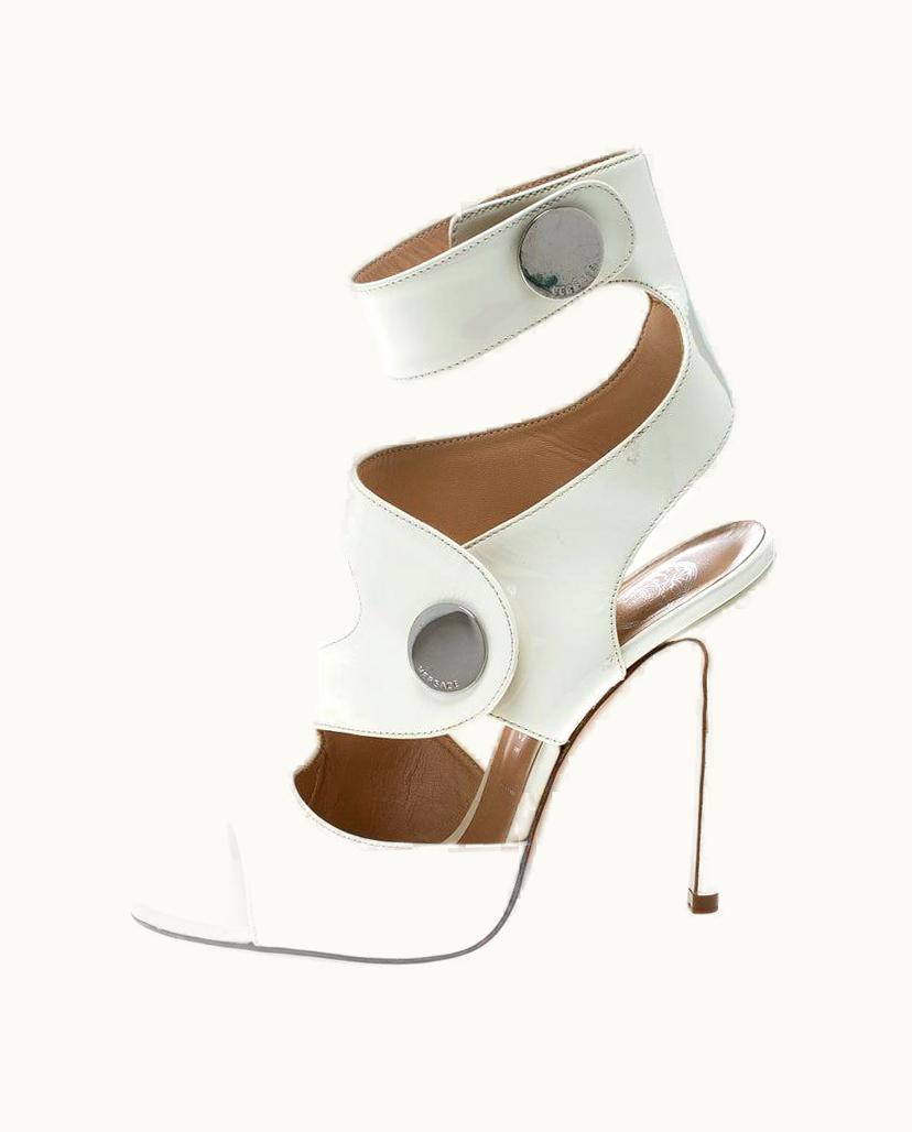Versace Versace White Leather Peep Toe Cutout Ankle Strap Sandals