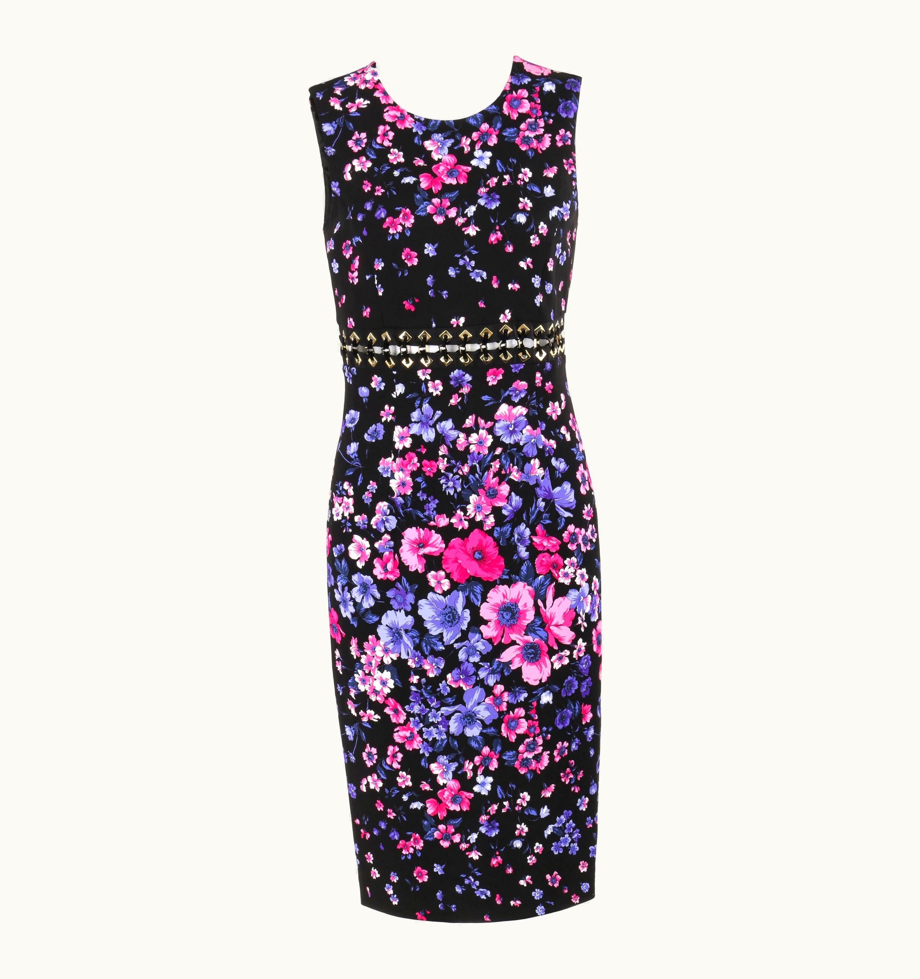 Versace Versace S/S 2012 Black Multicolor Floral Print Shift Cocktail Dress Nwt