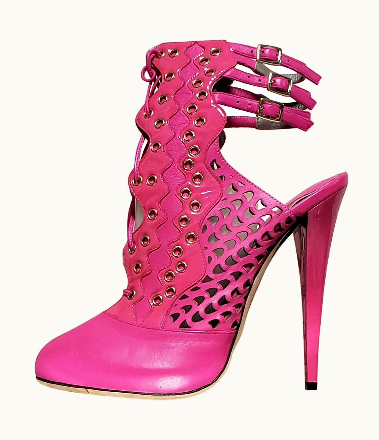 Versace Resort 2012 Versace Pink Perforated Leather Ankle Boots