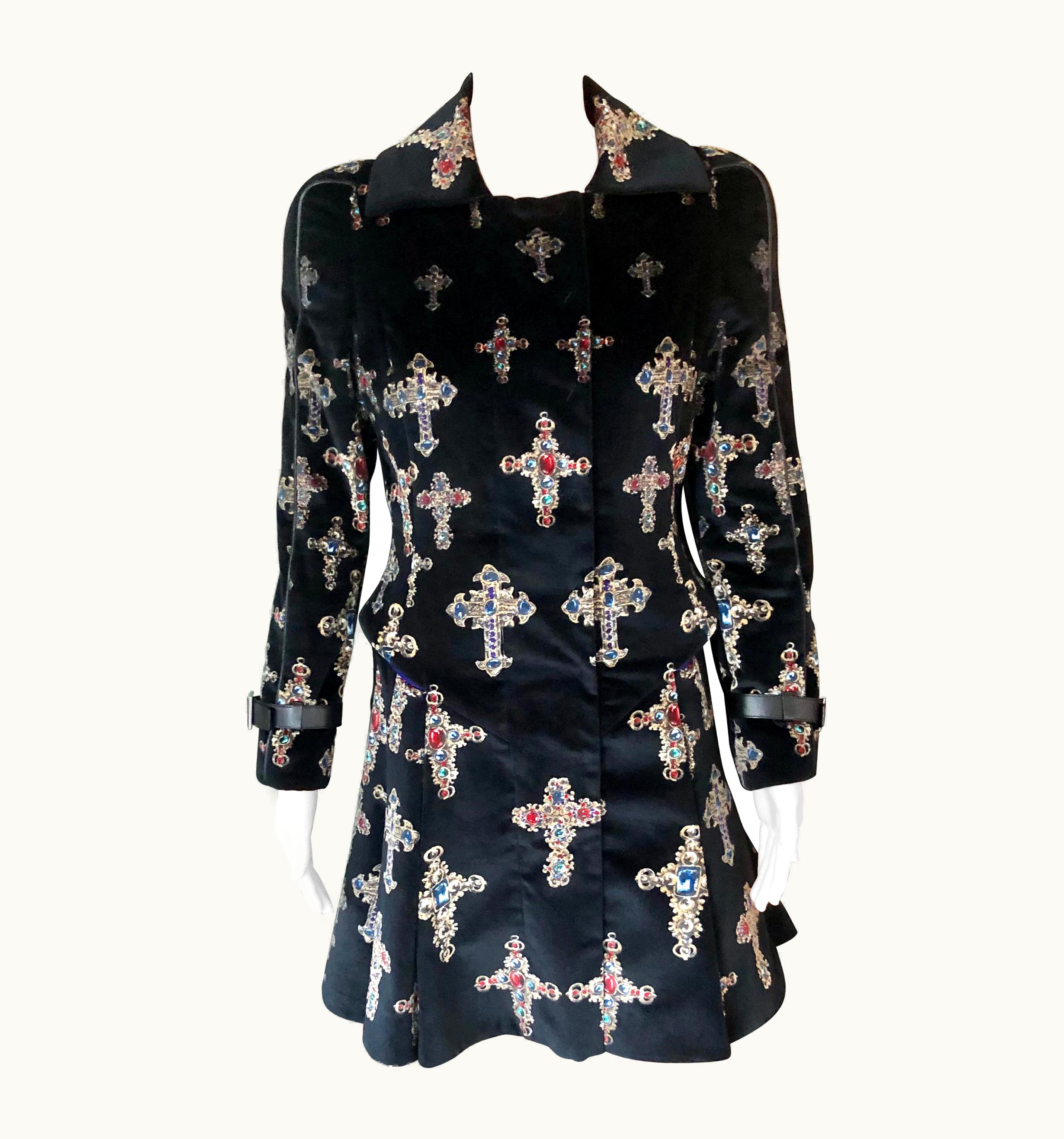 Versace Versace AW 2012 Runway Gothic Cross Print Velvet Jacket Coat