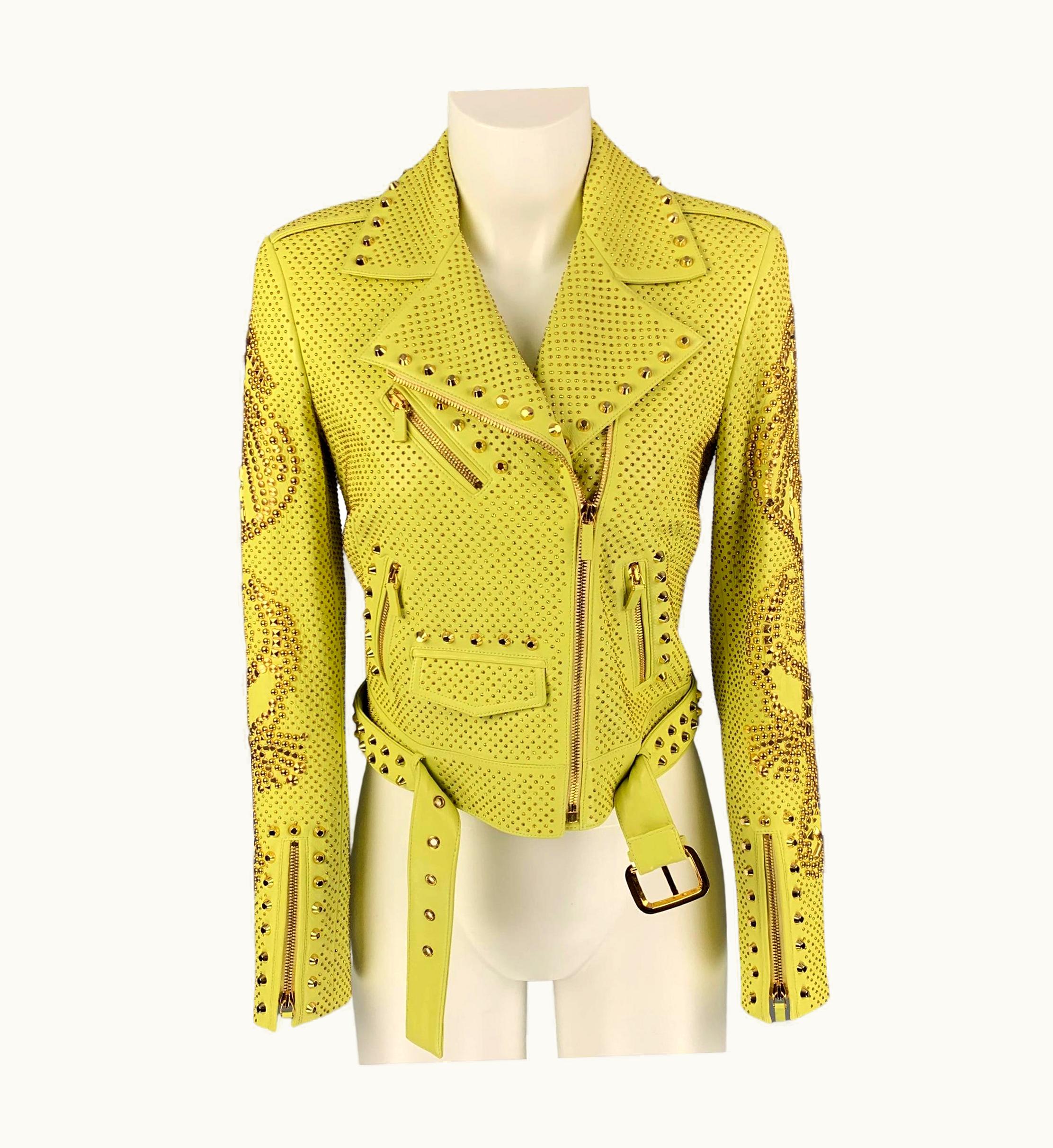 Versace Versace Spring 2012 Yellow & Gold Studded Leather Biker Jacket