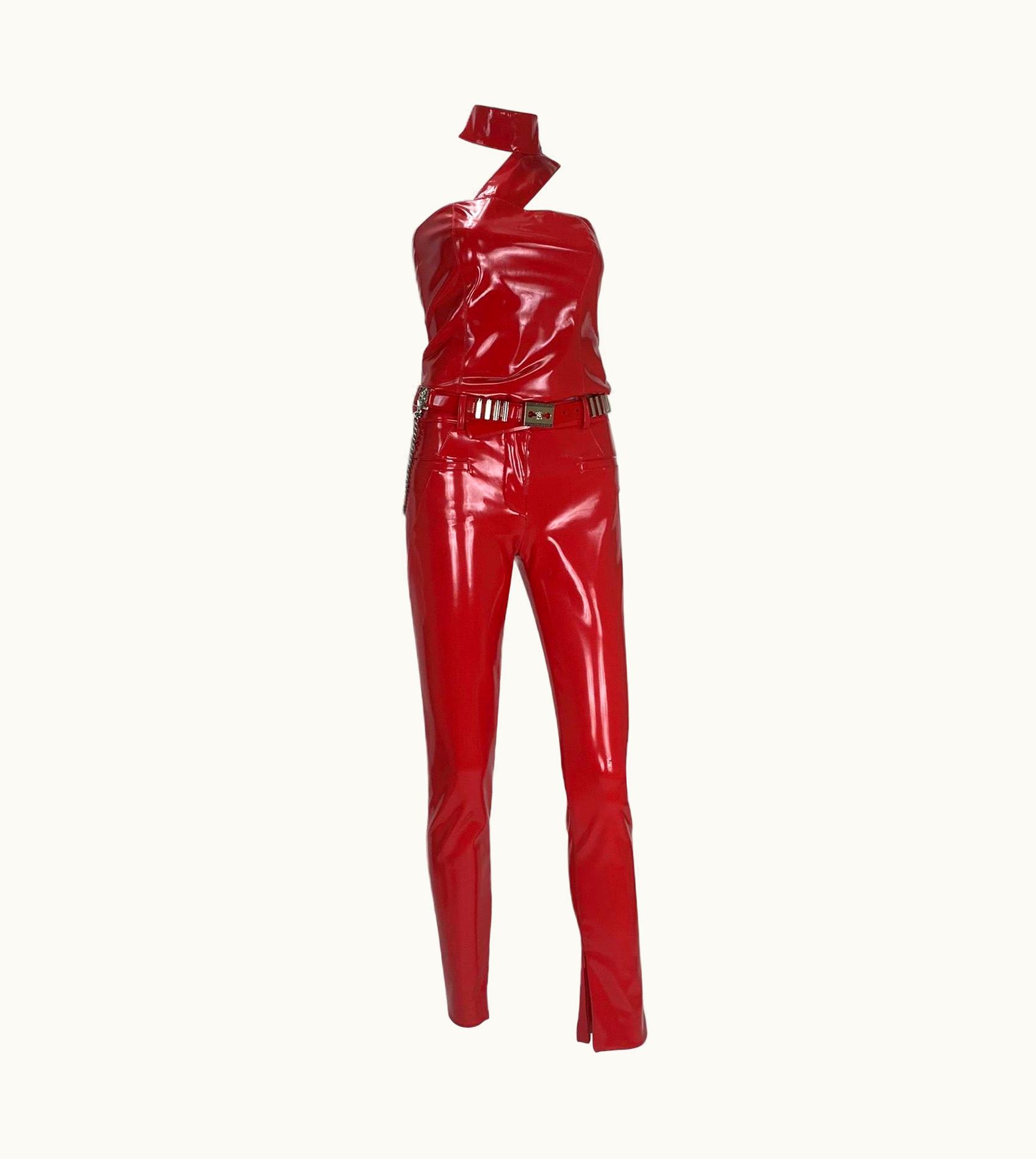 Versace AW13 Versace Red Japanese Vinyl Slim Pants With Top And Belt It