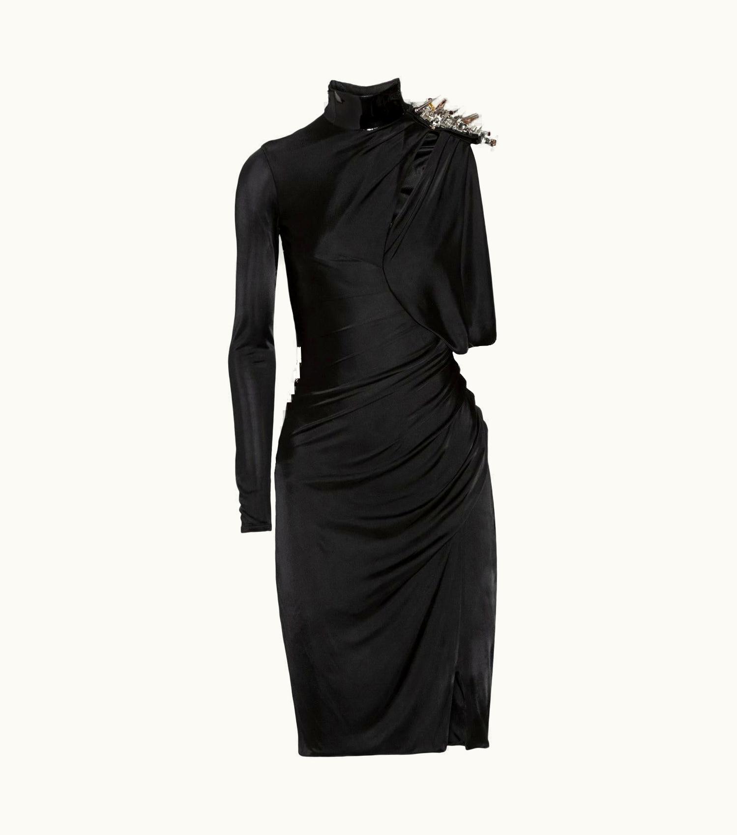 Versace 2013 Punk Rock Collection Versace Black One-shoulder Embellished Jersey Dress