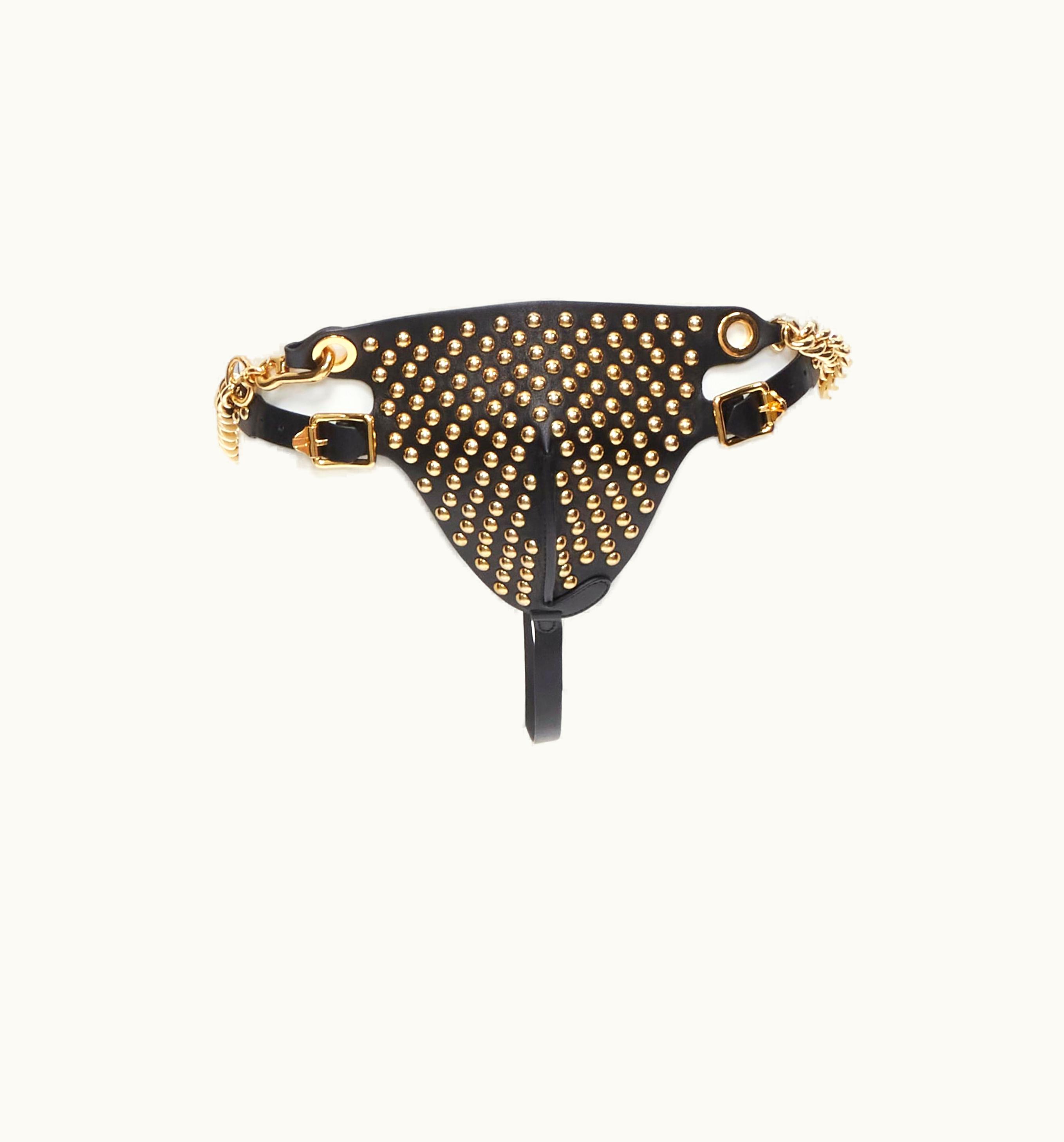 Versace Versace 2014 Runway Rare Gold Studded &m Leather Chain Jockstrap