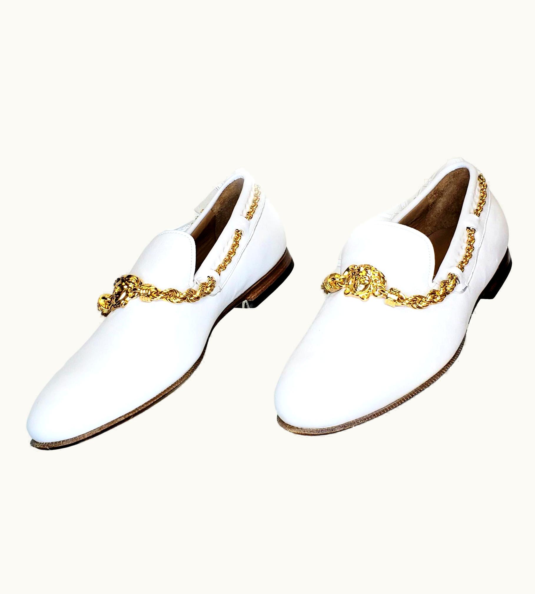 Versace S/S 2015 Versace White Leather Loafer Shoes WS/S Gold Plated Hardware