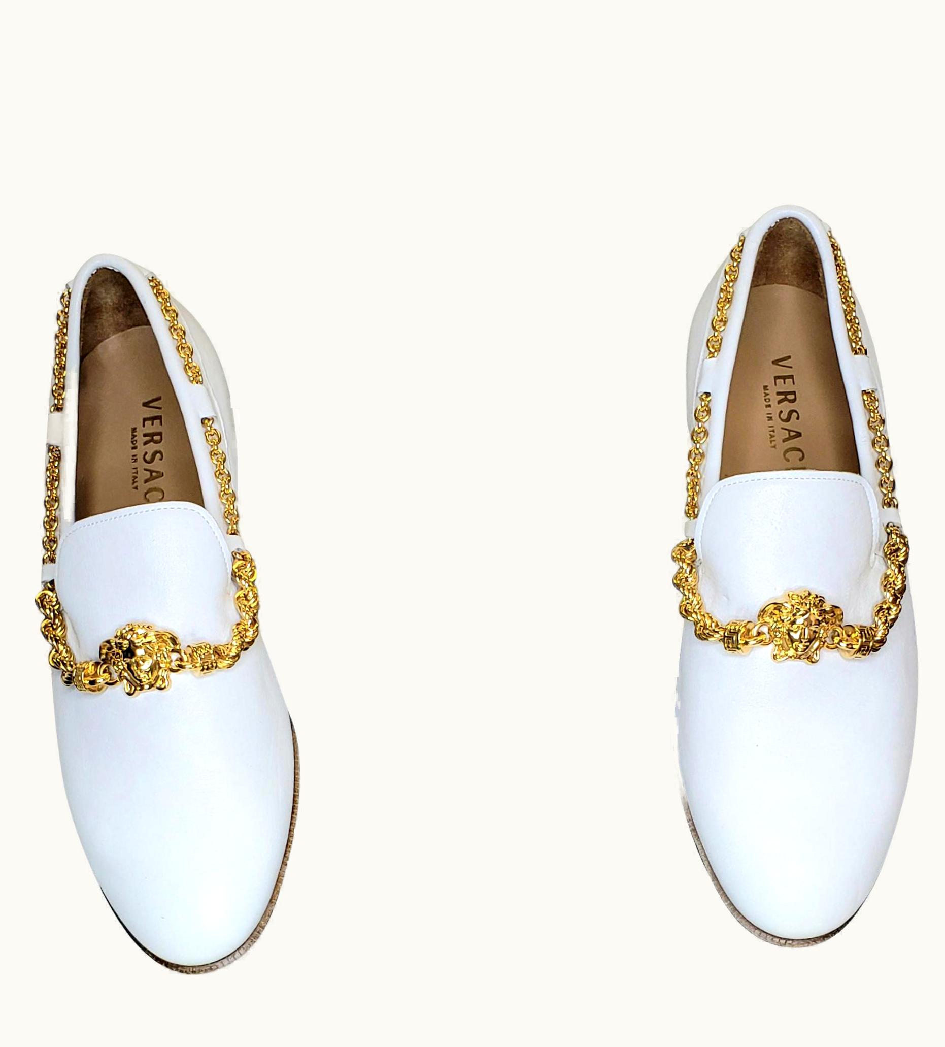 Versace Versace White Leather Loafer Shoes