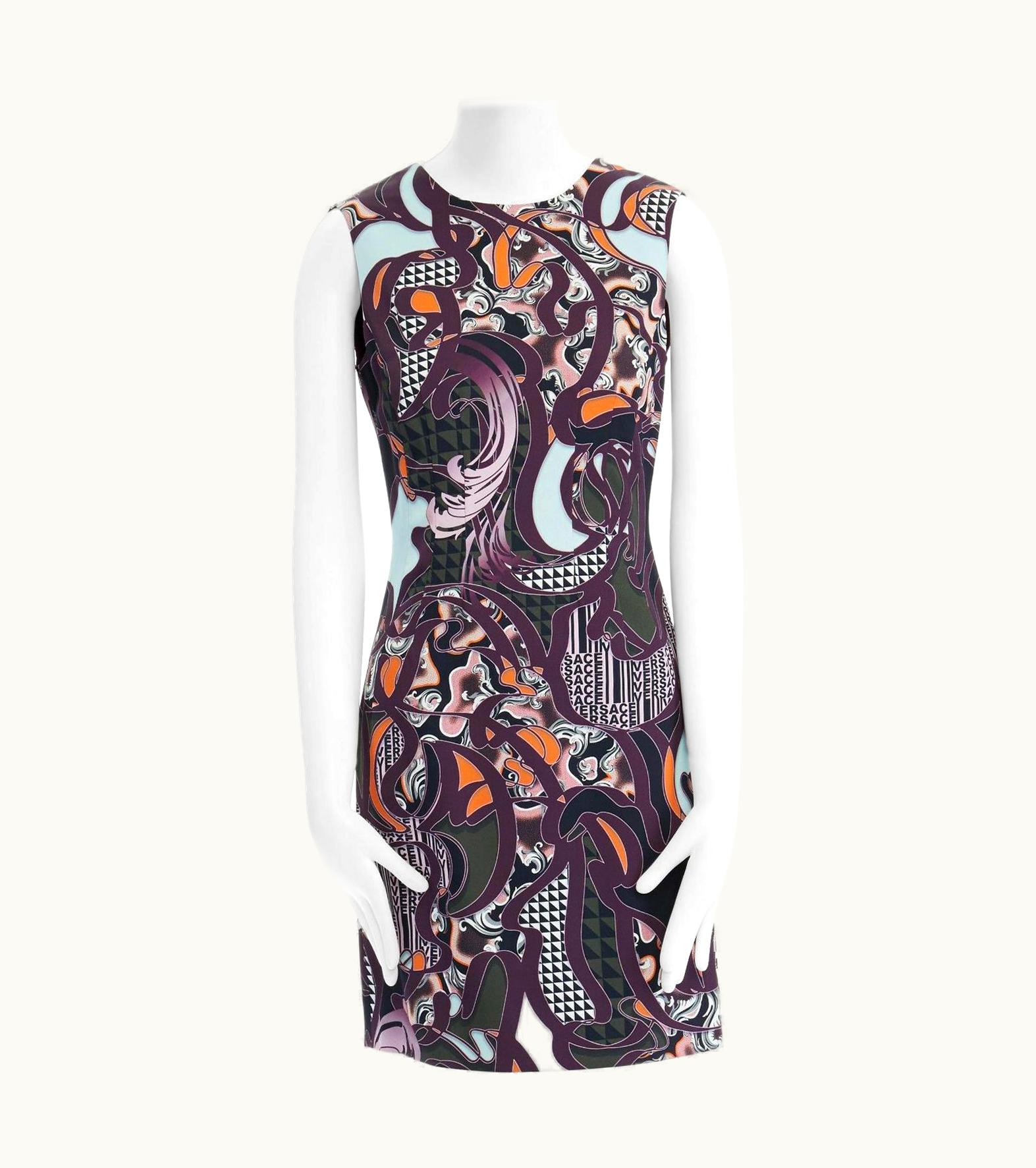 Versace Versace S/S Purple Baroque Logomania Graphic Print Medusa Zip Dress