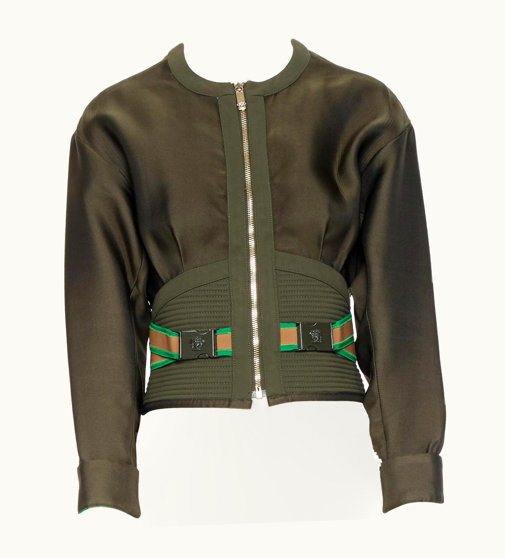 Versace Versace Runway S/S Polyester Silk Medusa Buckle Belt Waist Cropped Bomber