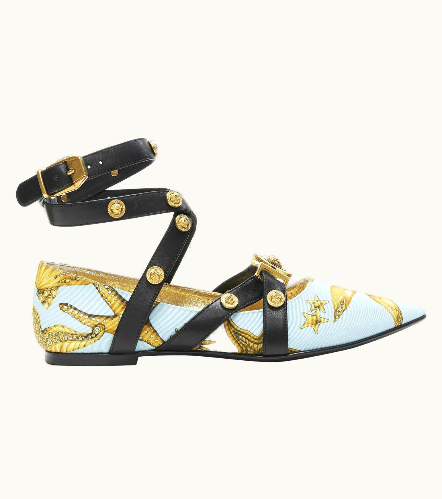 Versace Versace S/S Runway Tresor De La Mer Medusa Bondage Strapped Ballet Flats UZ0579906