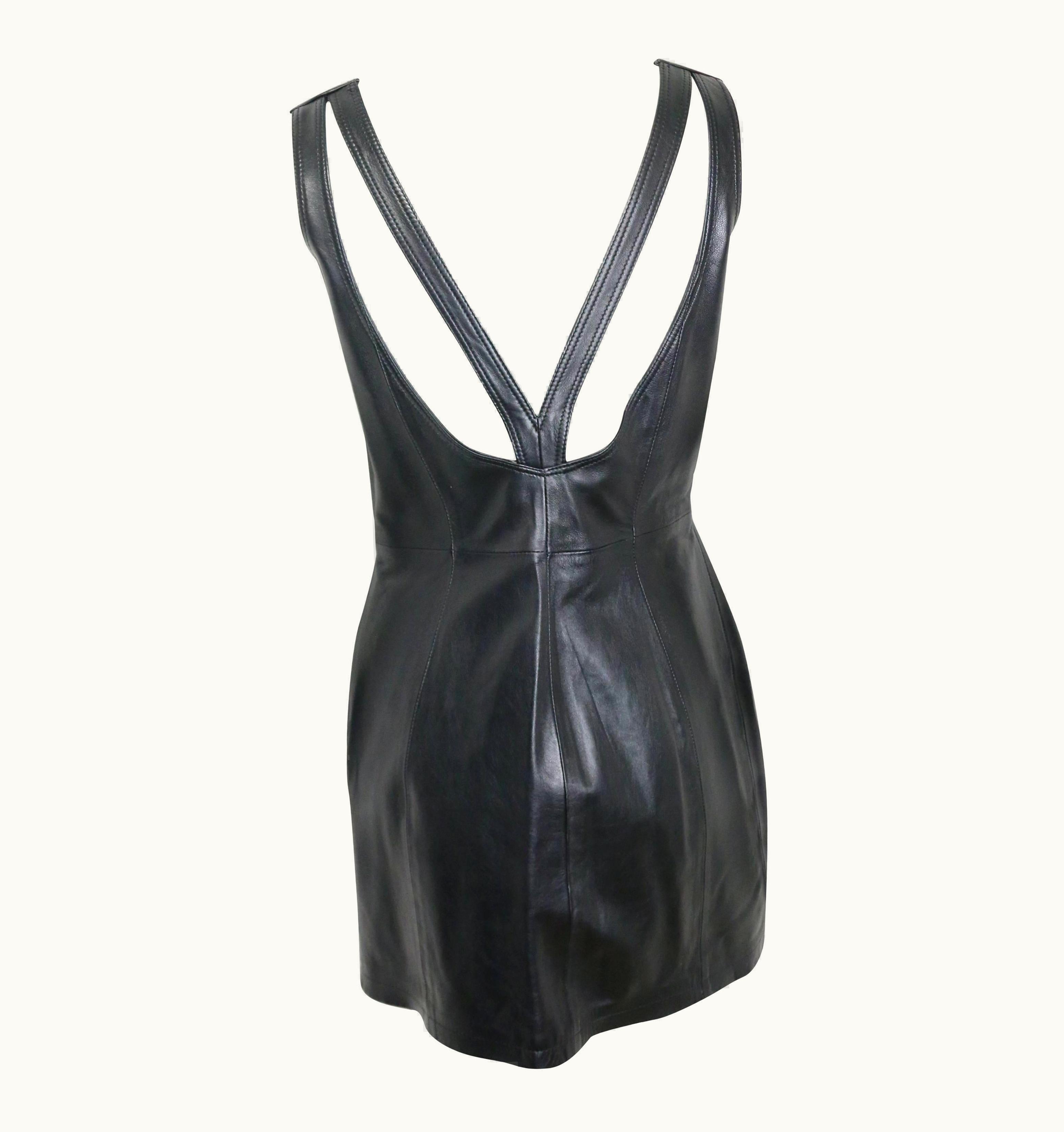 Gianni Versace Iconic Black Leather Back Cut Out Dress