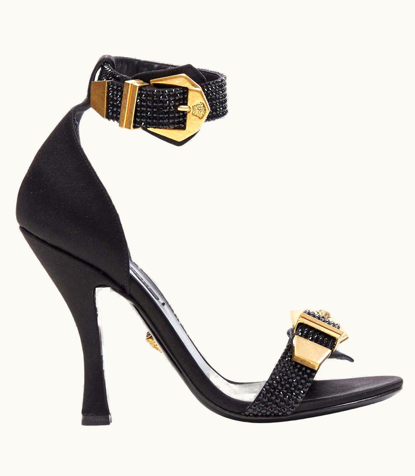 Versace Versace 2018 Tribute Bondage Crystal Encrusted Gold Medusa Sandals