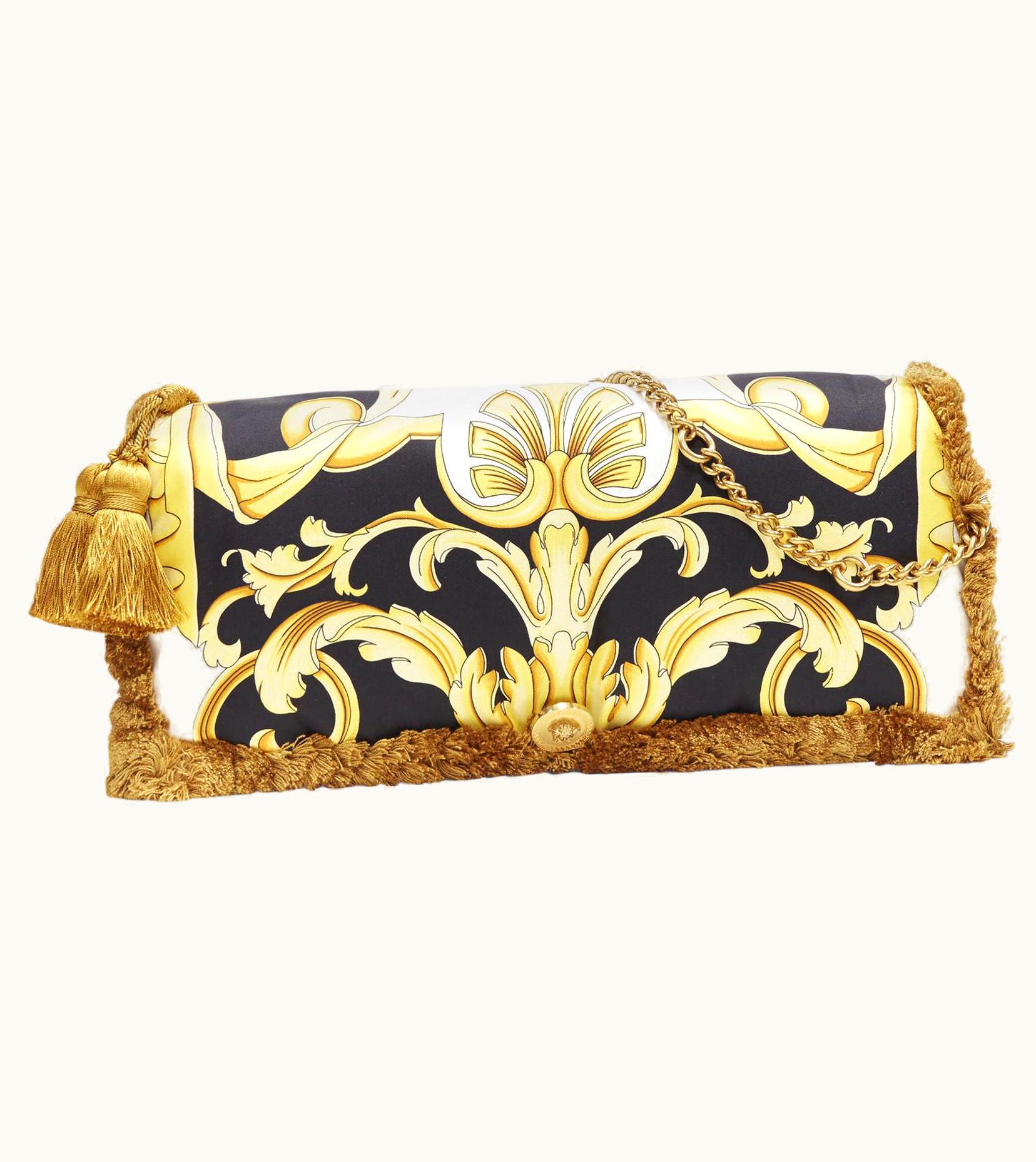 Versace Versace 2018 Pillow Talk Gold Black Baroque Print Silk Tassel Shoulder Bag UZ0579913