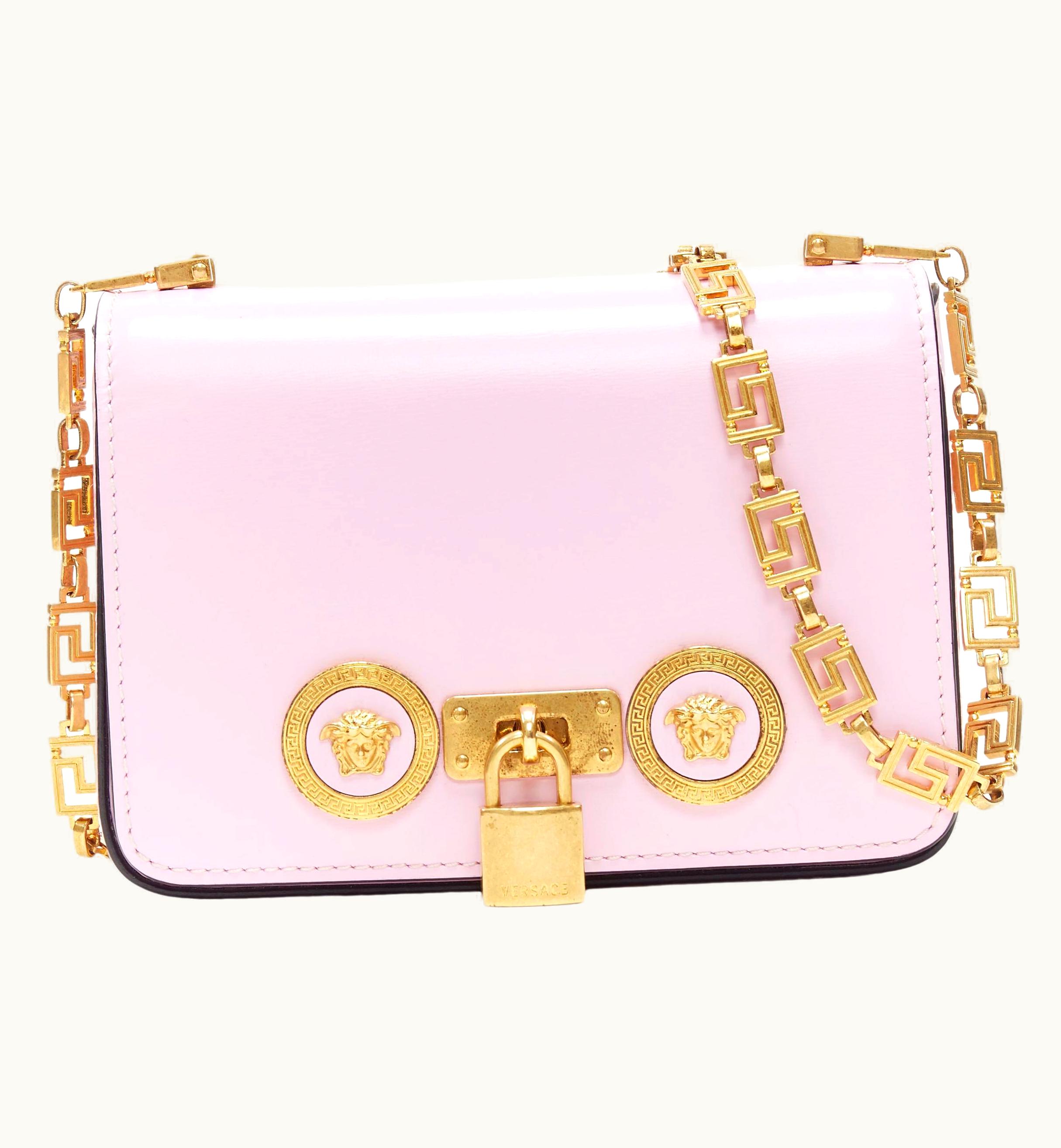Versace Versace 2018 Tribute Icon Pink Gold Medusa Coin Greca Chain Crossbody Bag