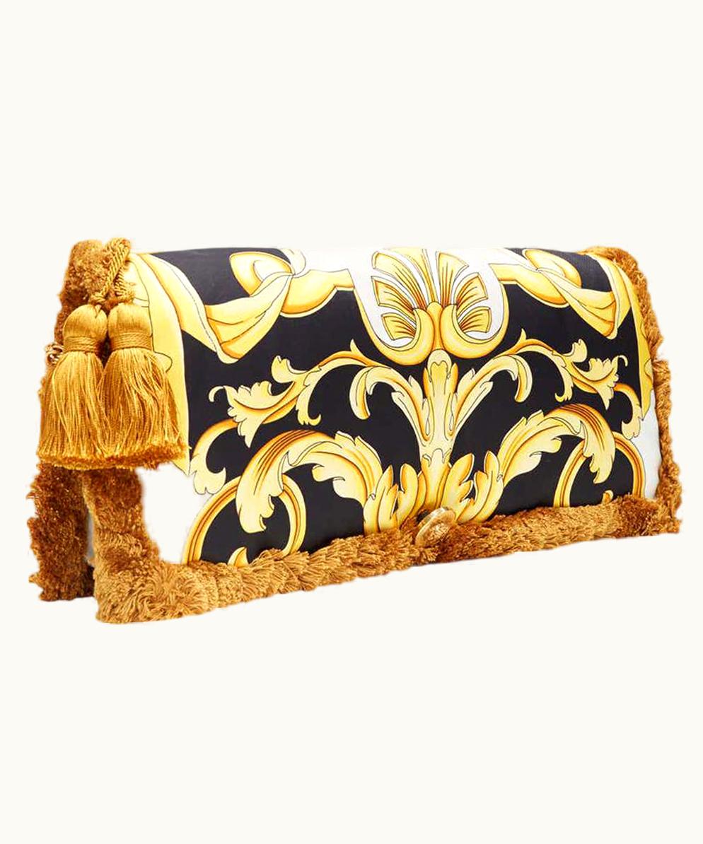 Versace Versace 2018 Pillow Talk Gold Black Baroque Print Silk Tassel Shoulder Bag UZ0579915