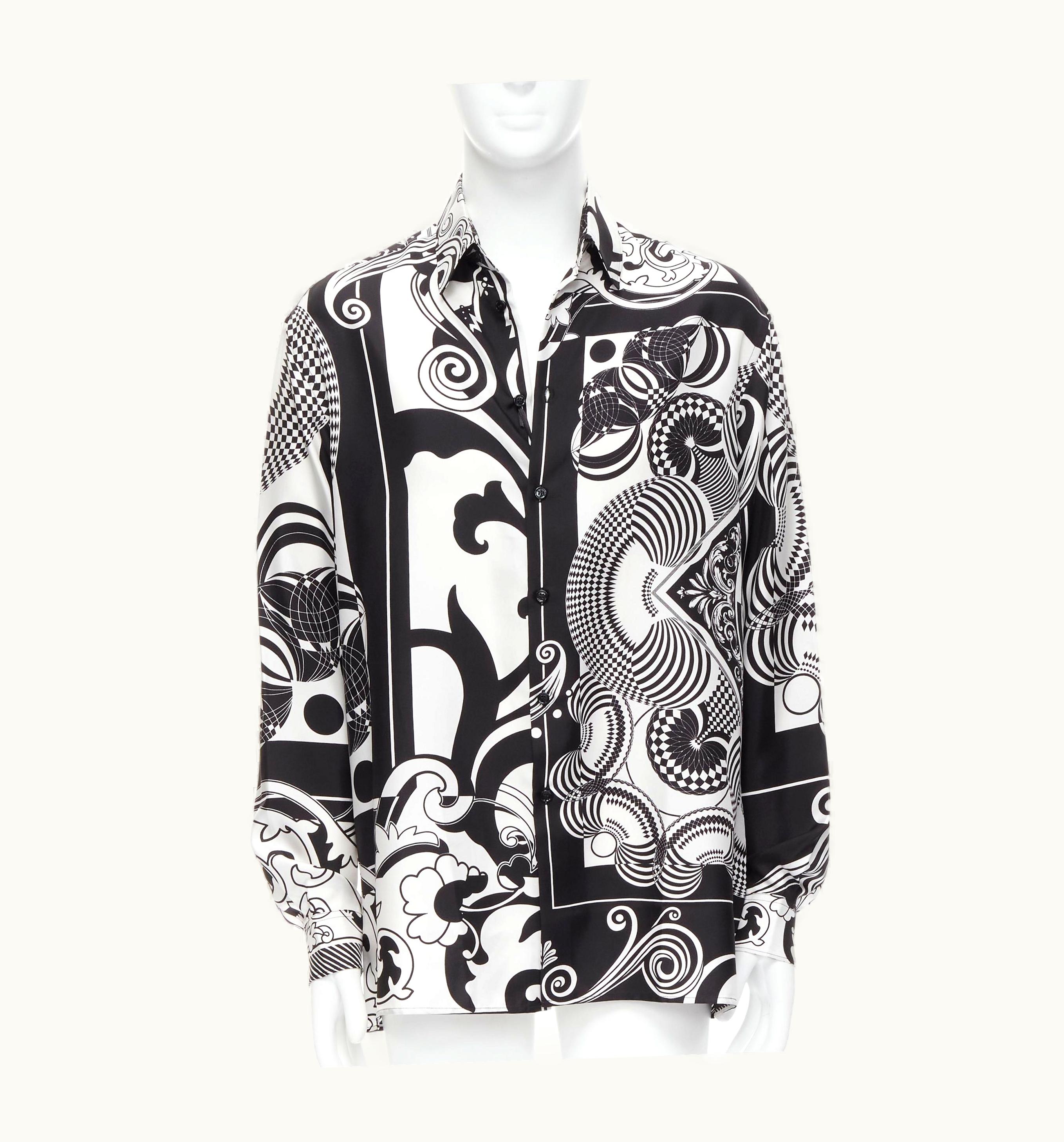 Versace Versace 2020 Runway Optical Virtus Graphic Barocco Print Silk Shirt UZ0579935