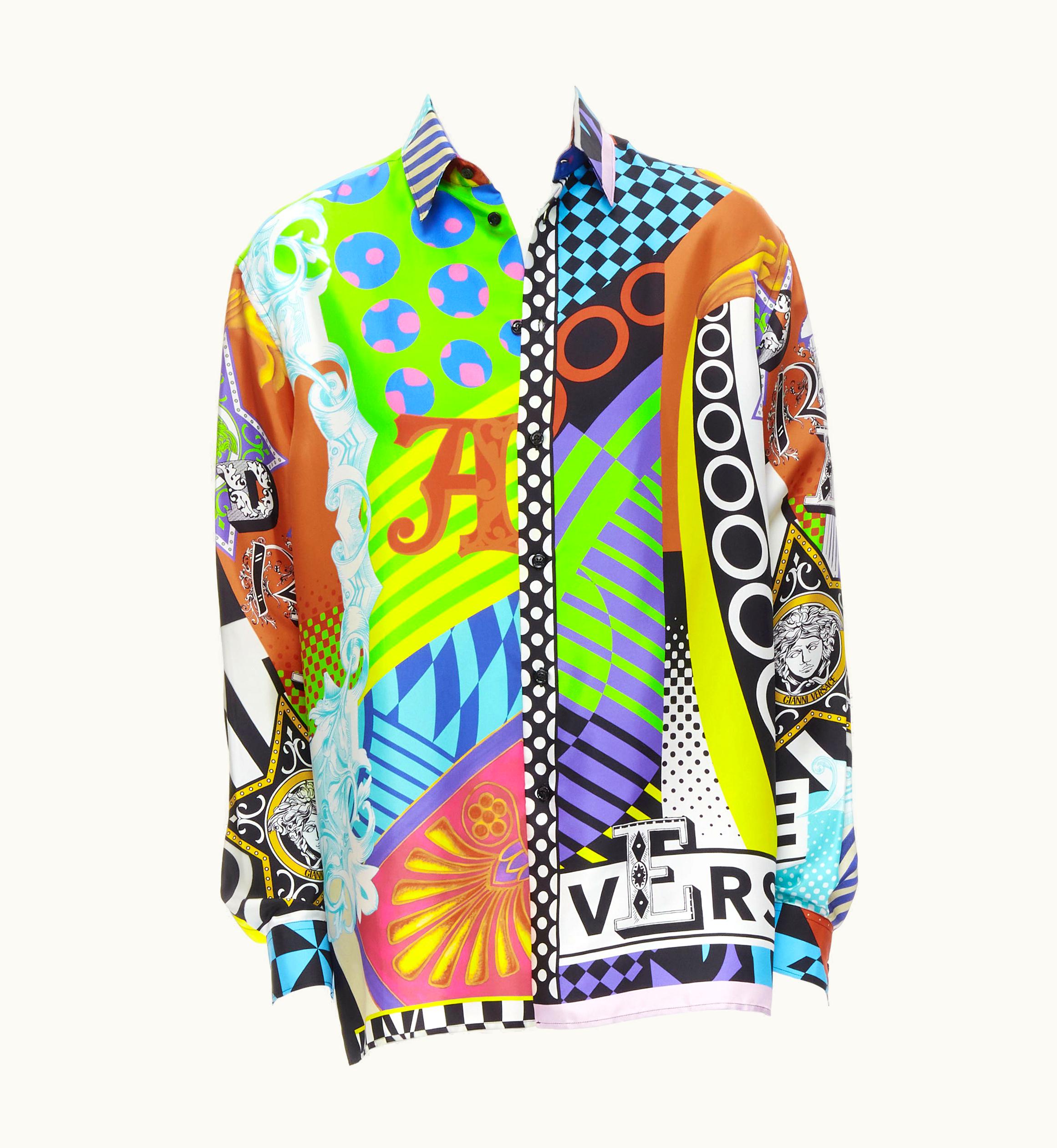 Versace Versace 2020 Runway Pop Temple Collage Vintage Print Silk Shirt