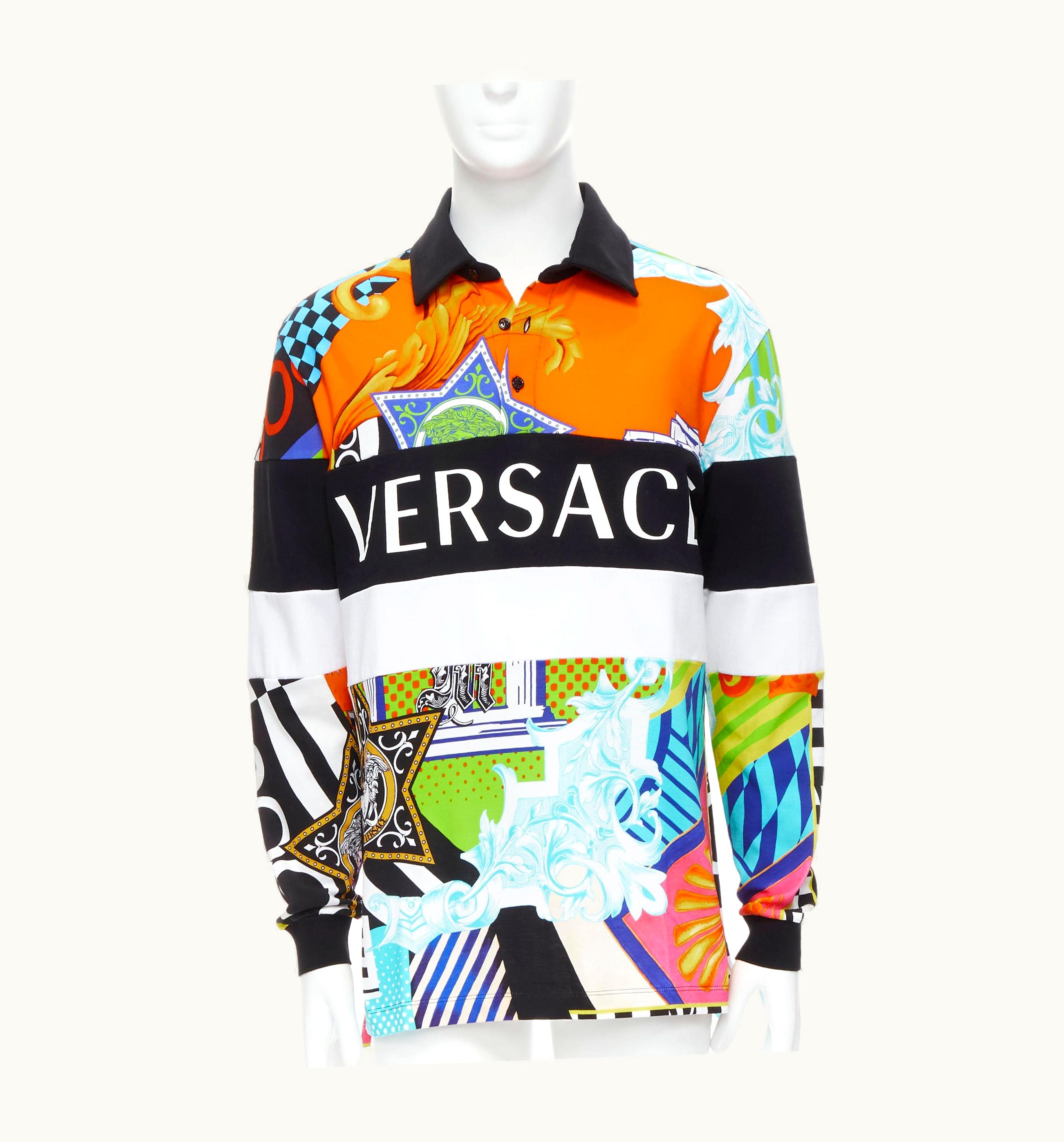 Versace Versace 2020 Runway Pop Temple Box Logo Patchwork Polo Shirt Top UZ0579938