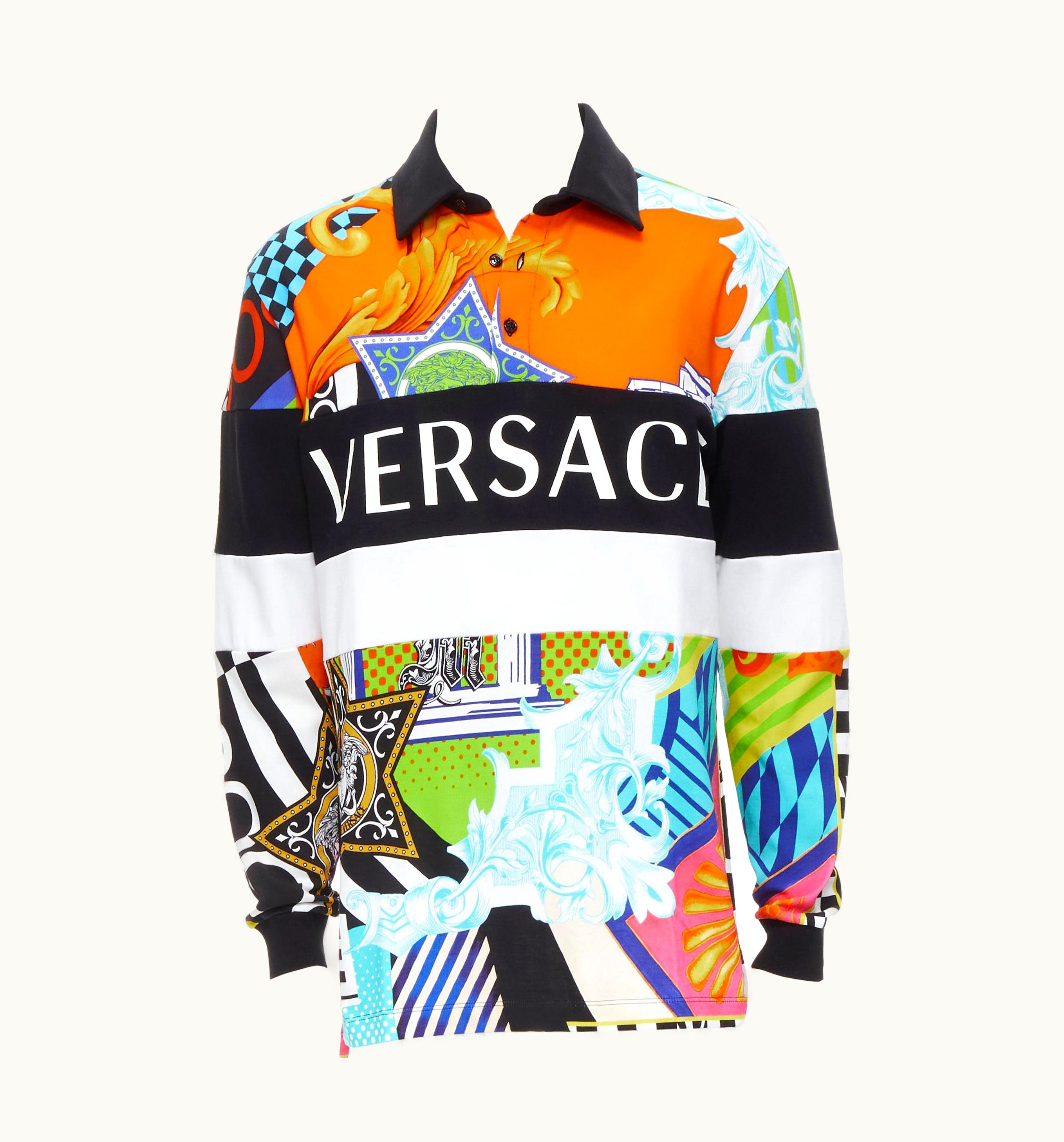 Versace Versace 2020 Runway Pop Temple Box Logo Patchwork Polo Shirt Top UZ0579939