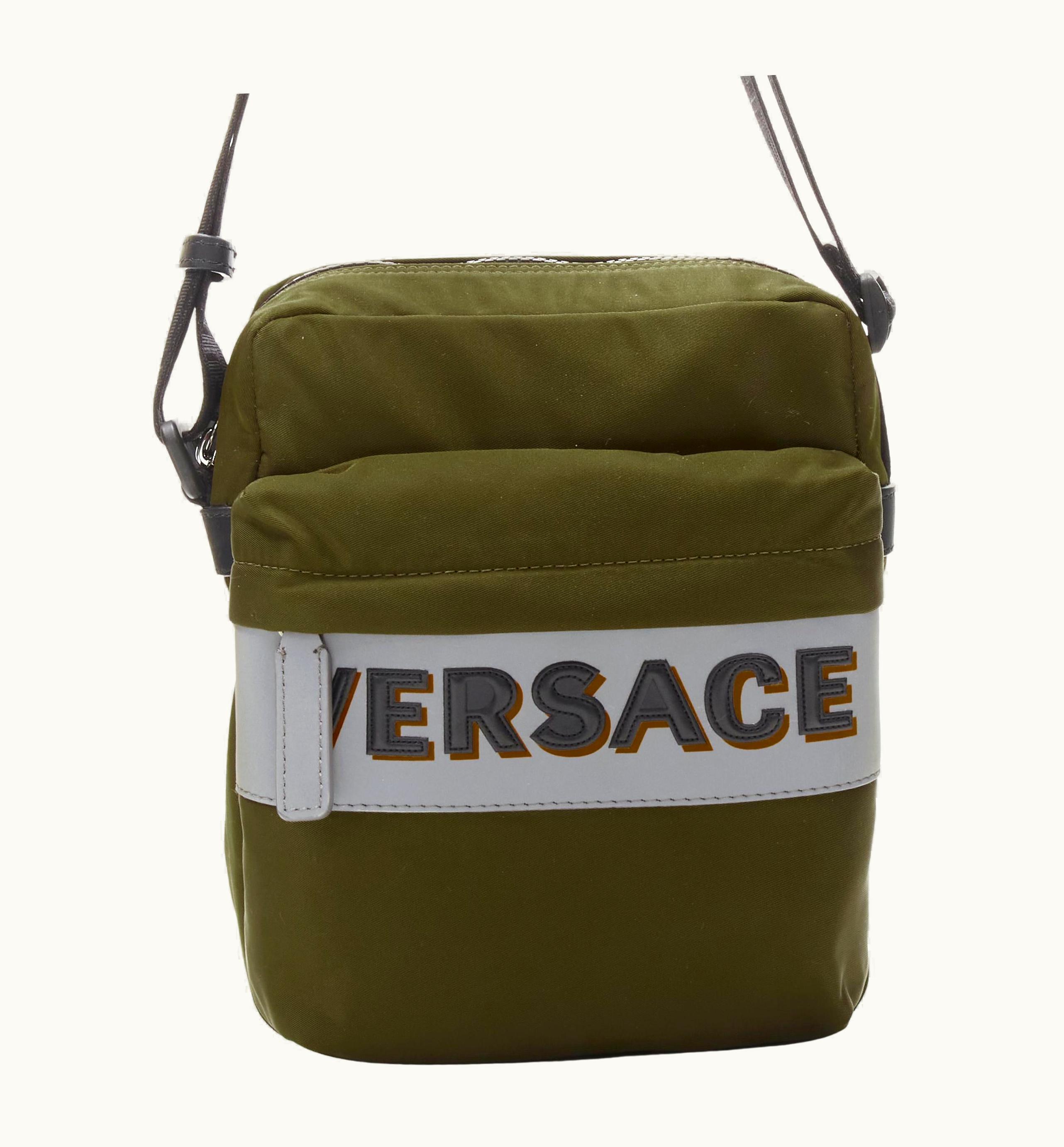 Versace Versace Reflective Logo Green Nylon Greca Strap Crossbody Messenger Bag UZ0579959