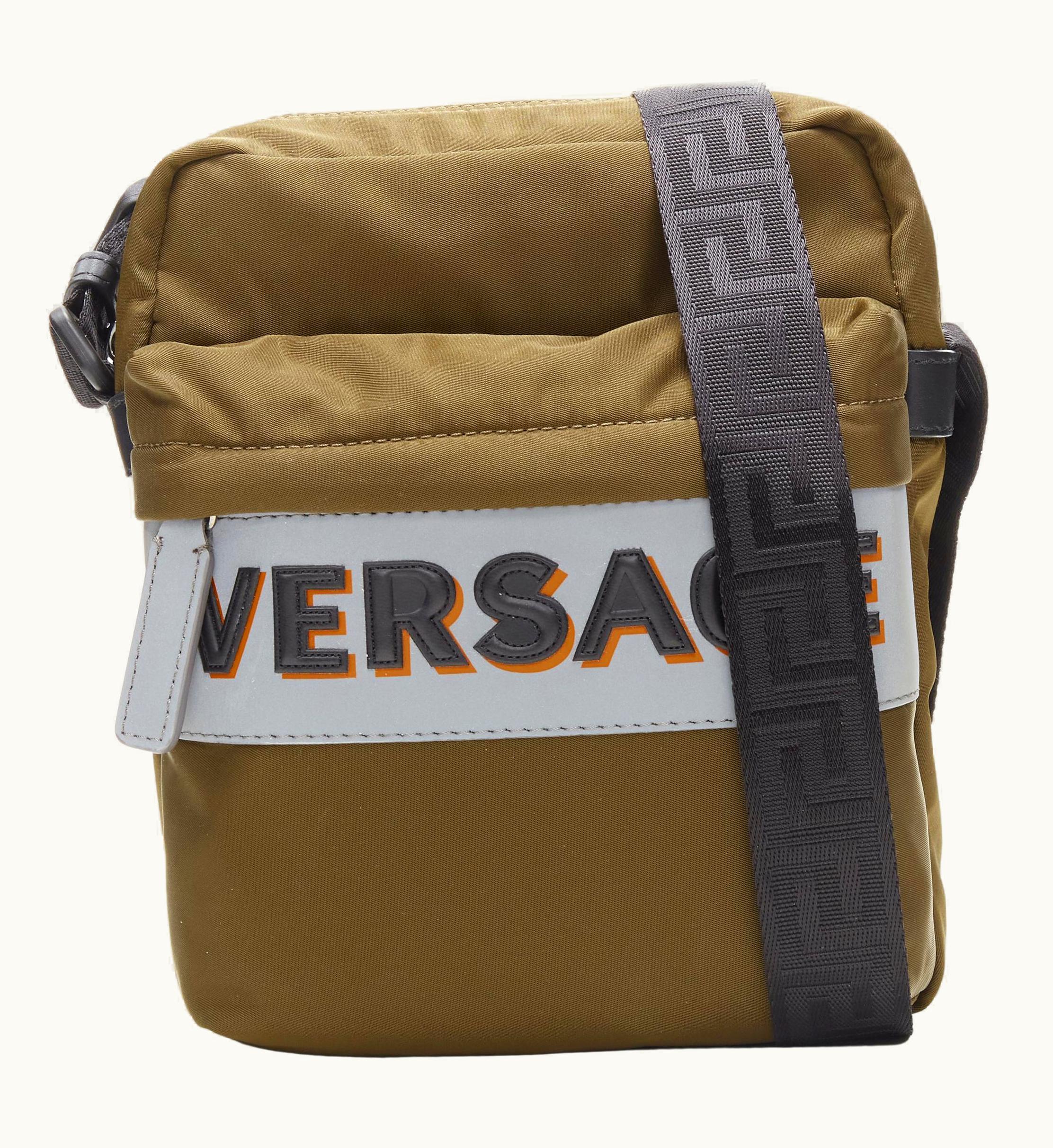 Versace Versace Reflective Logo Green Nylon Greca Strap Crossbody Messenger Bag UZ0579961