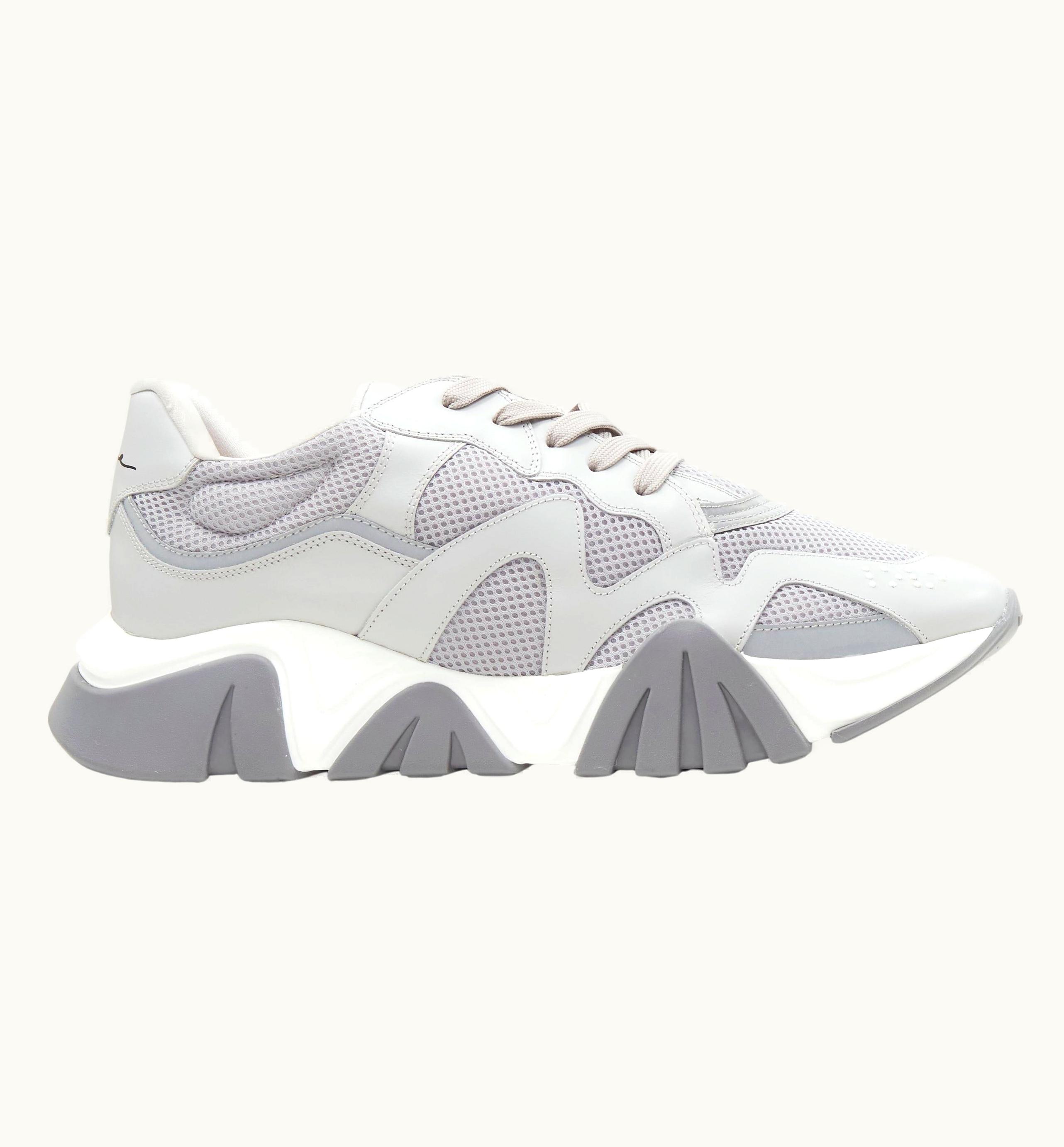 Versace Versace Squalo Grey Leather Mesh Chunky Sneakers K48 UZ0579963