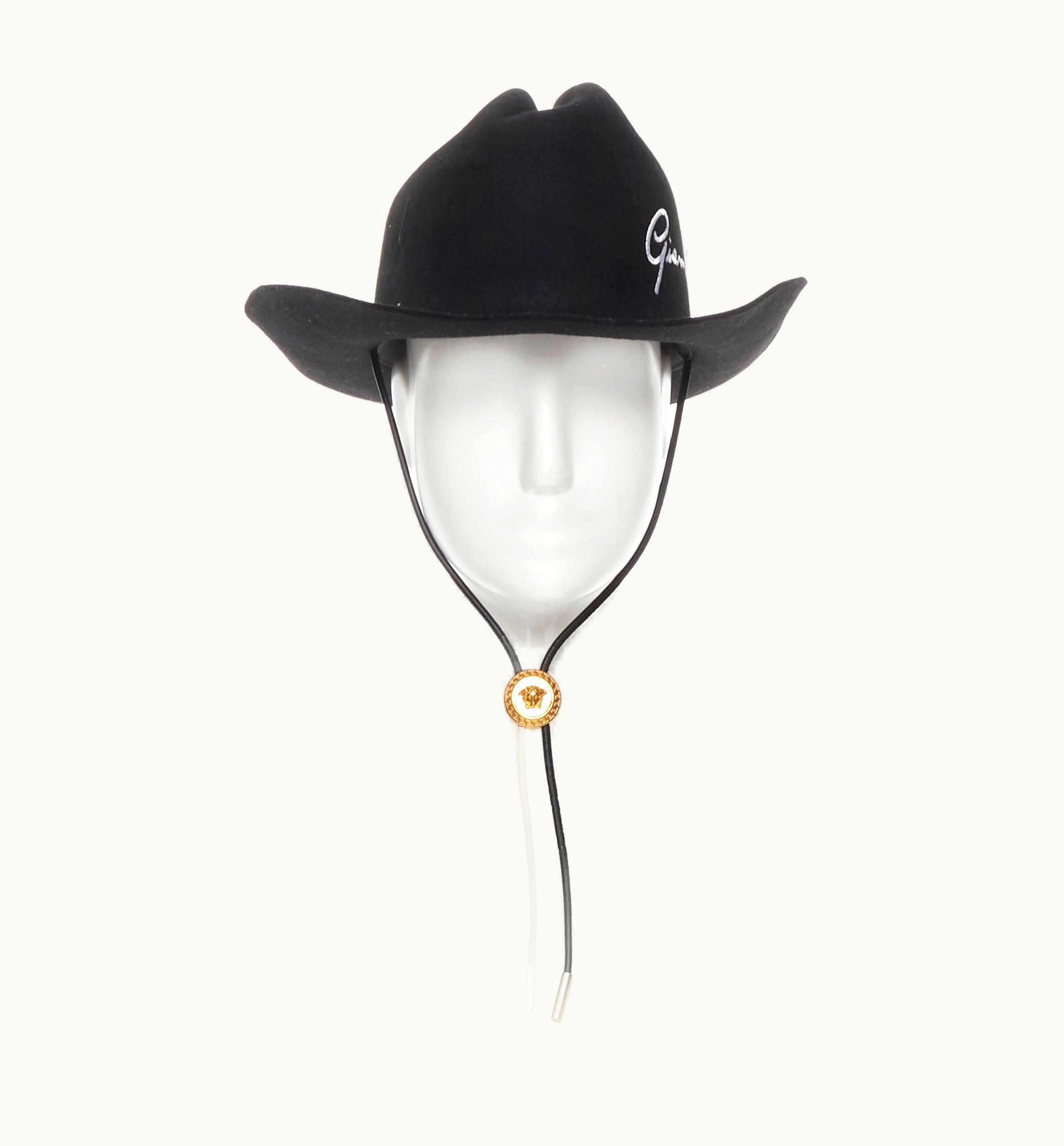 Versace Versace 2020 Runway Gianni Gv Signature Black Wool Medusa Cowboy Hat UZ0579975