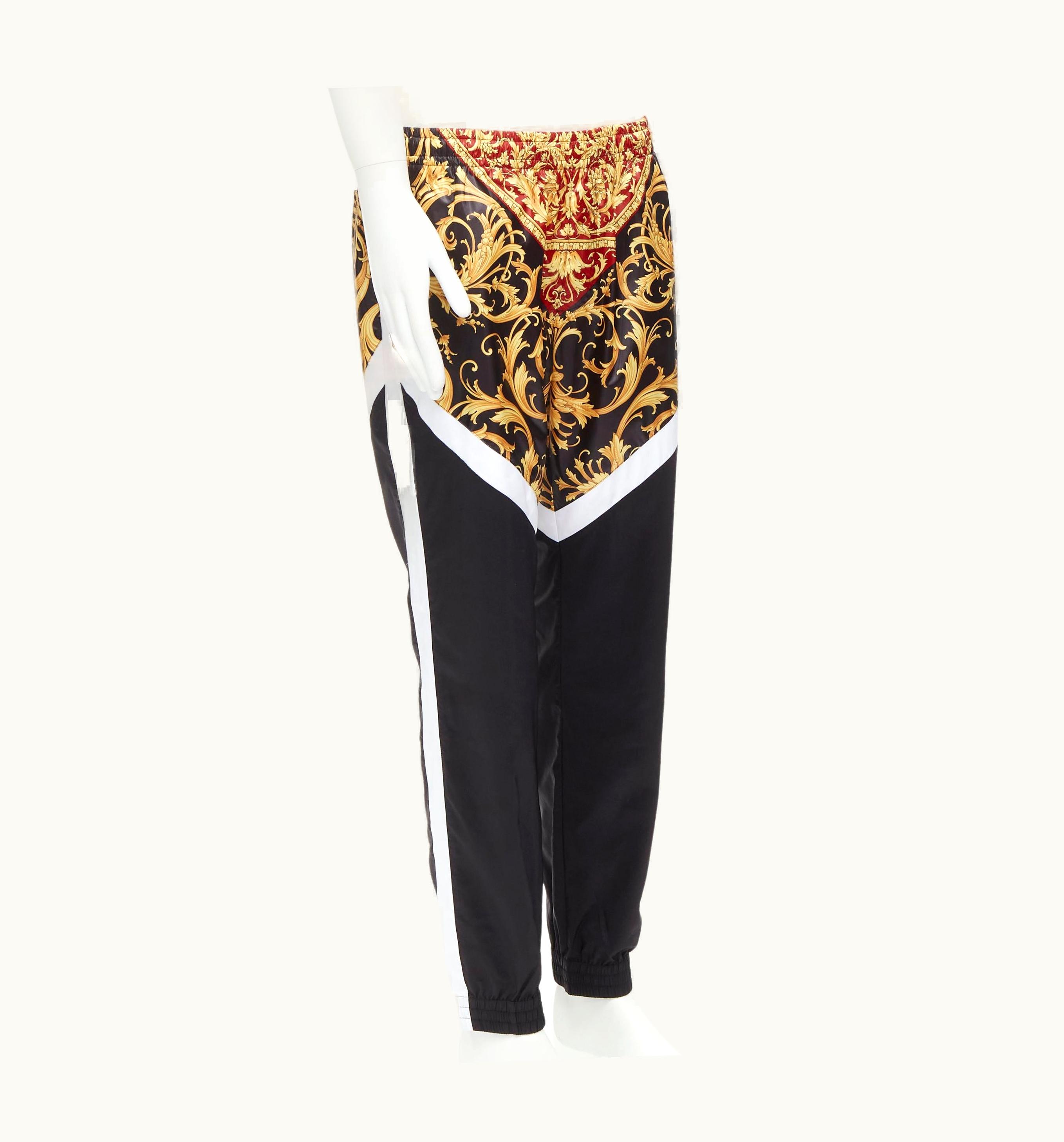Versace Versace 2020 Red Barocco Print Black Nylon Y2k Track Pants UZ0579976