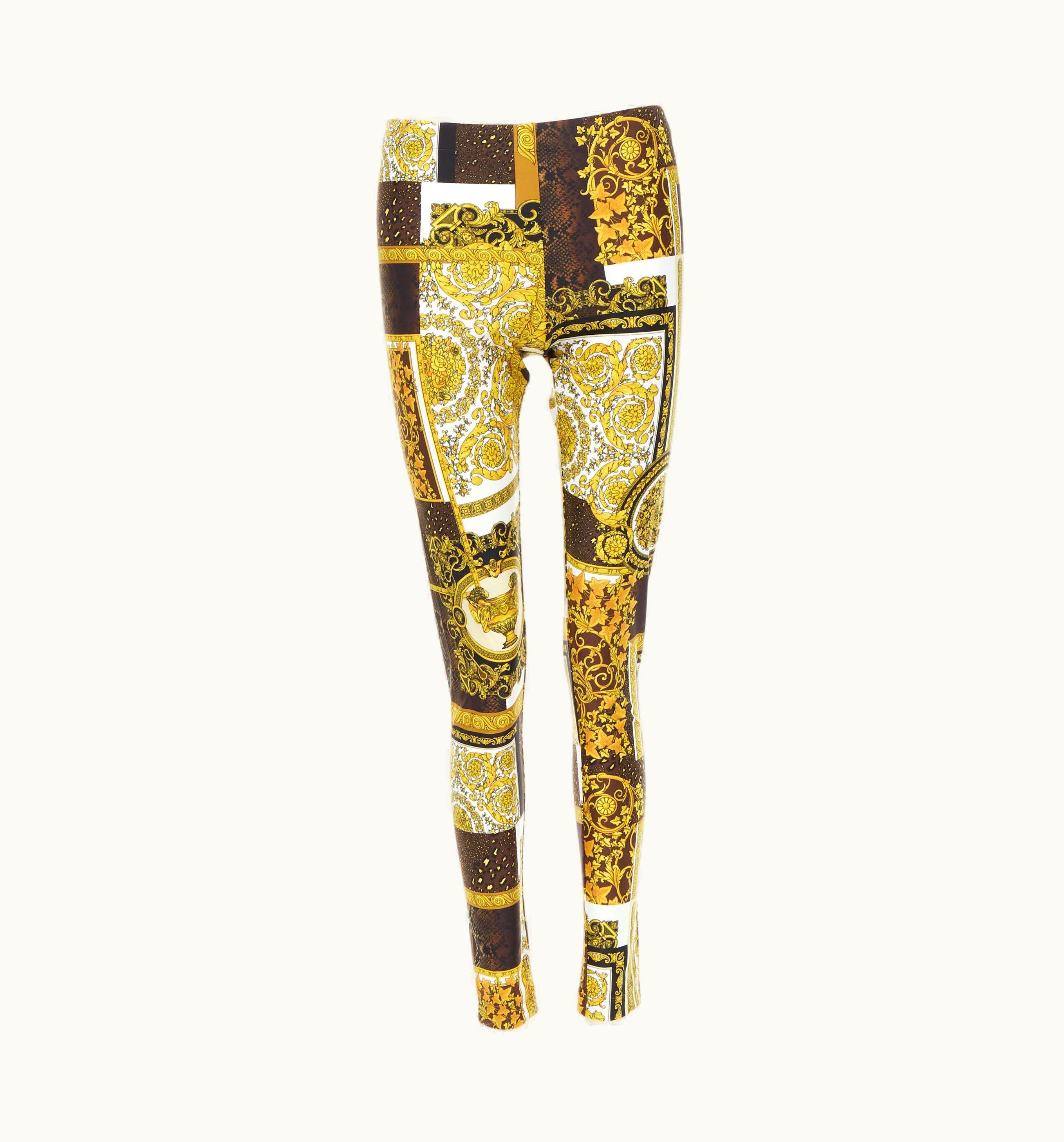 Versace Versace 2021 Mosaic Barocco Brown Gold Print Stretchy Legging Pant