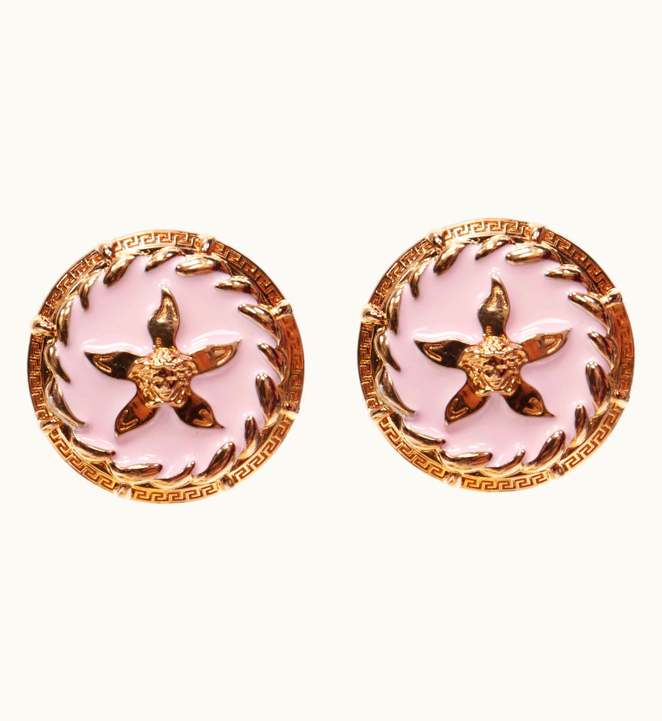 Versace Versace 2021 Runway Tresor De La Mer Pink Enamel Gold Greca Starfish Earring UZ0579978