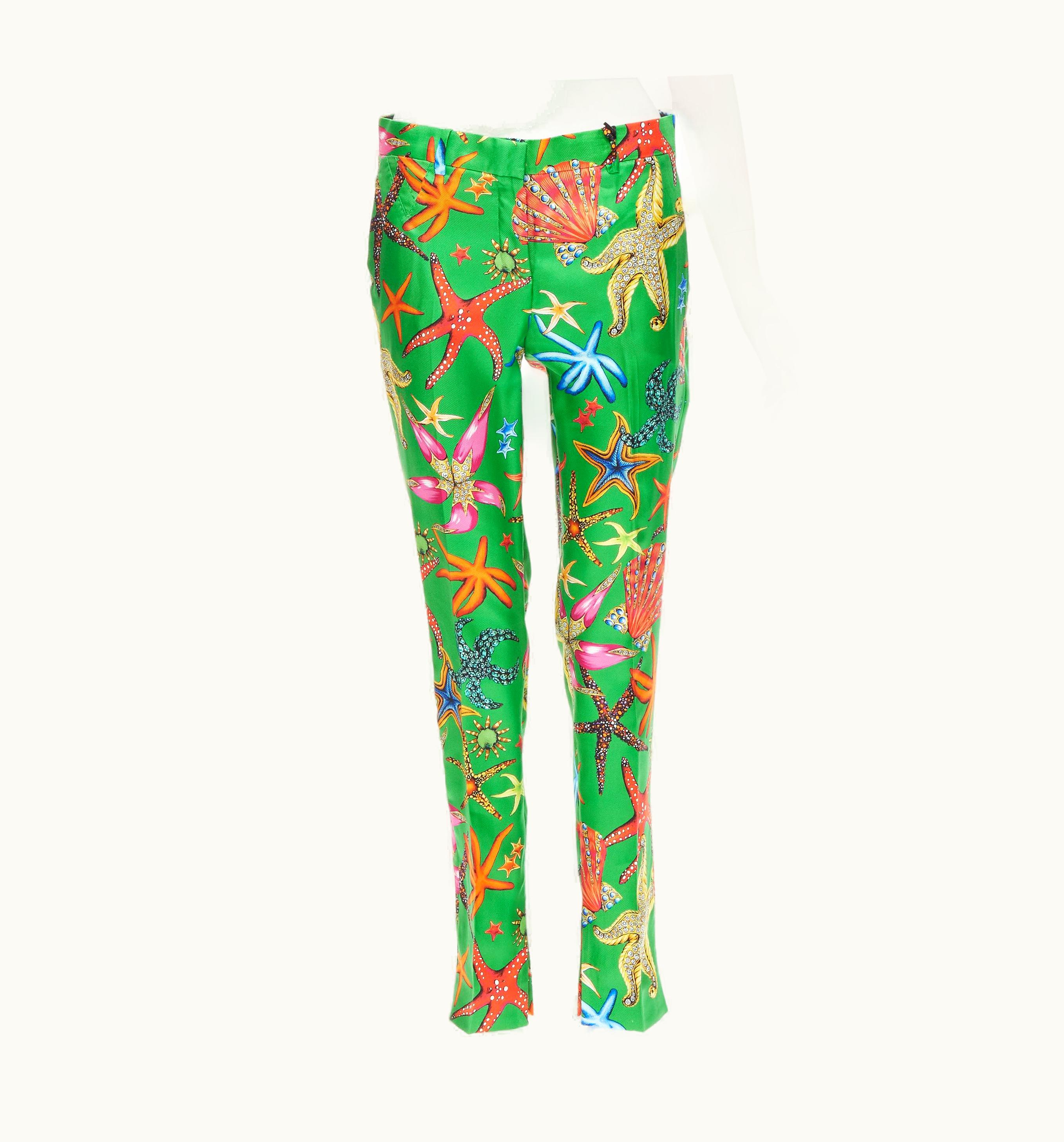 Versace Versace 2021 Tresor De La Mer Runway Green Starfish Print Pants