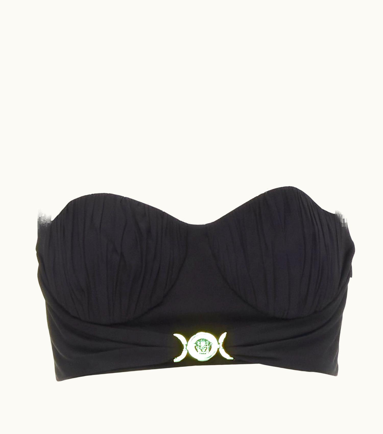 Versace Versace 2021 Tresor De La Mer Black Pleated Bust Medusa Crop Top