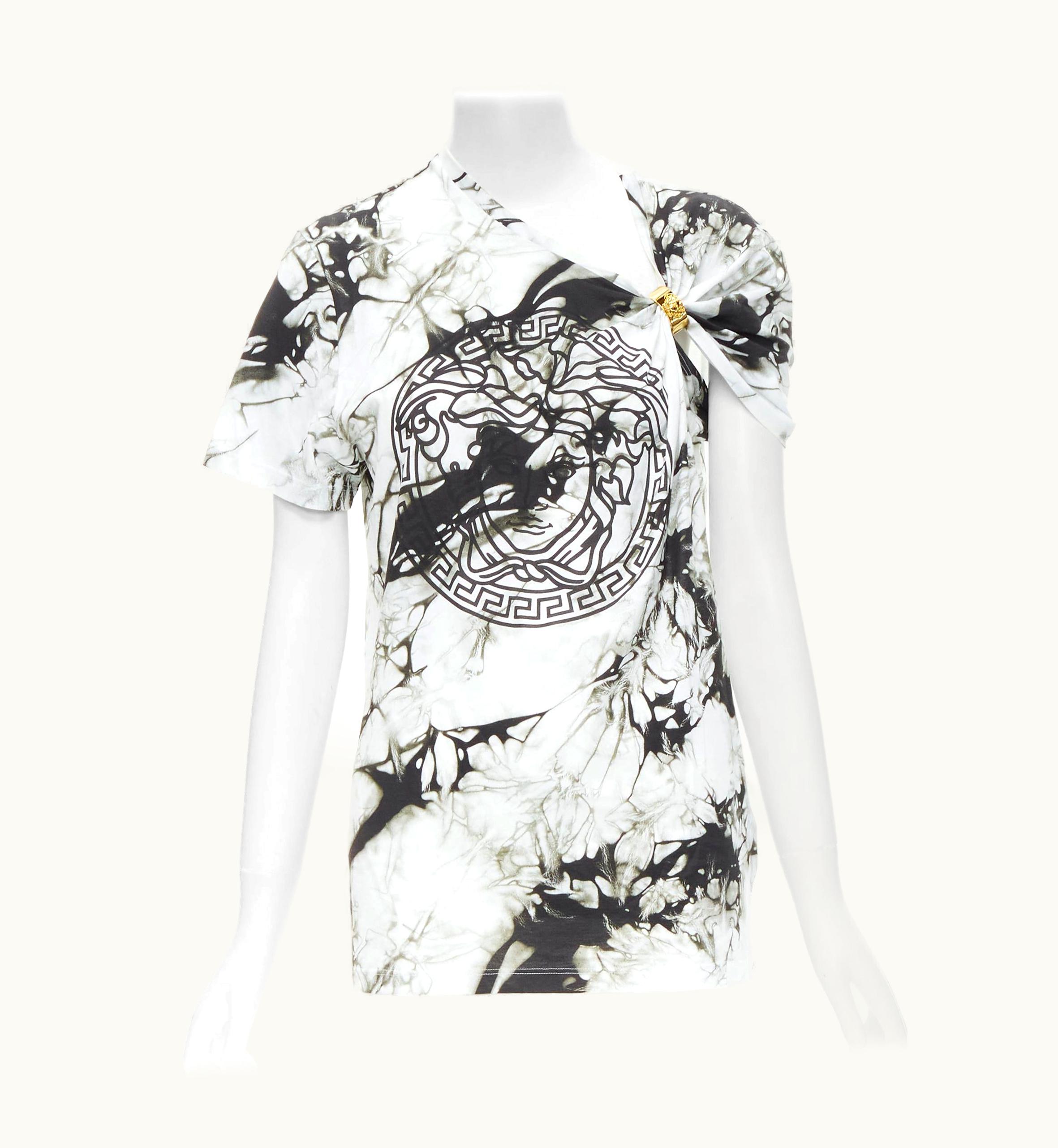 Versace Versace Medusa Gold Ring Marble Black White Tie Dye Tshirt UZ0579996