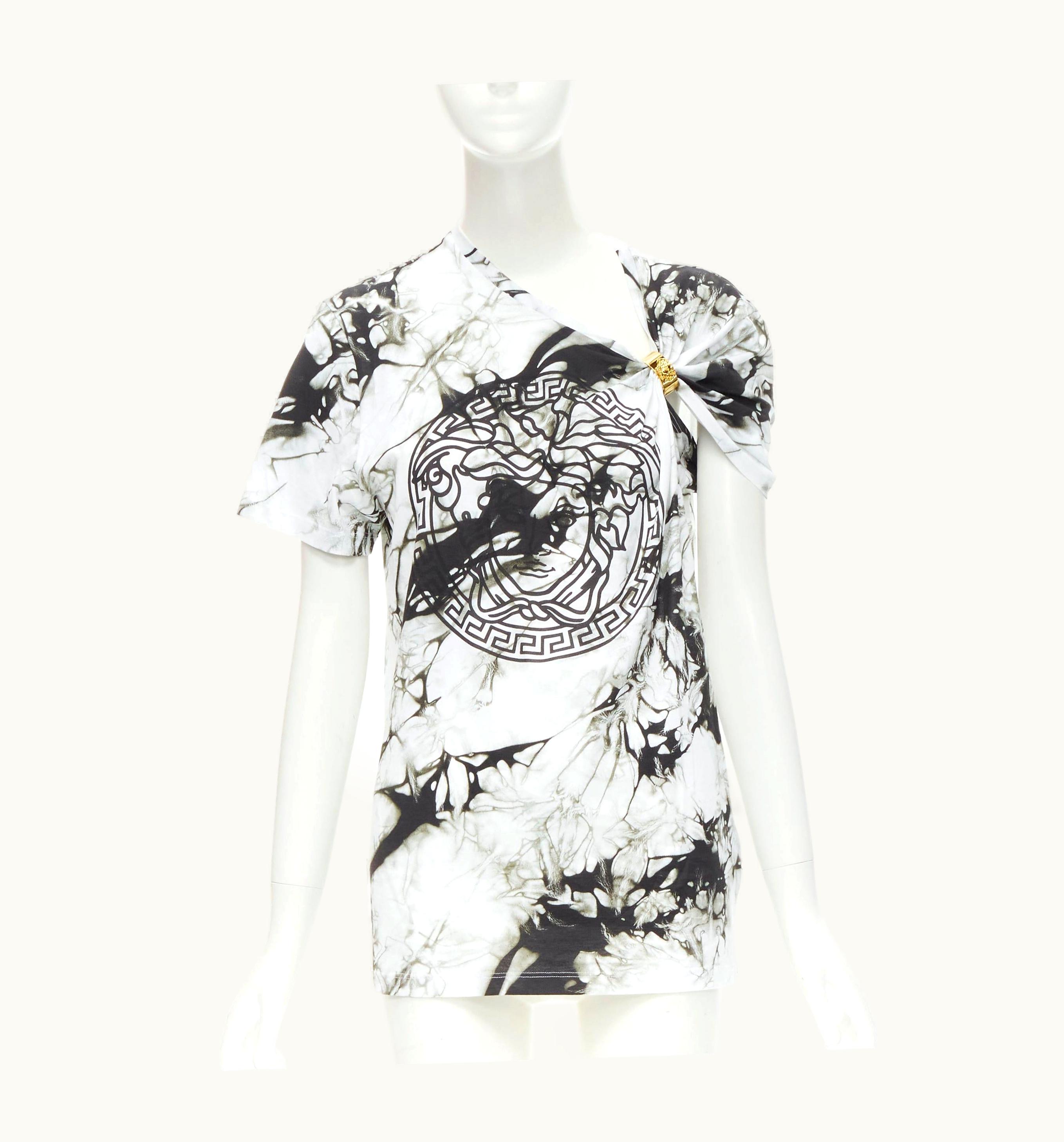 Versace Versace Medusa Gold Ring Marble Black White Tie Dye Tshirt UZ0579998