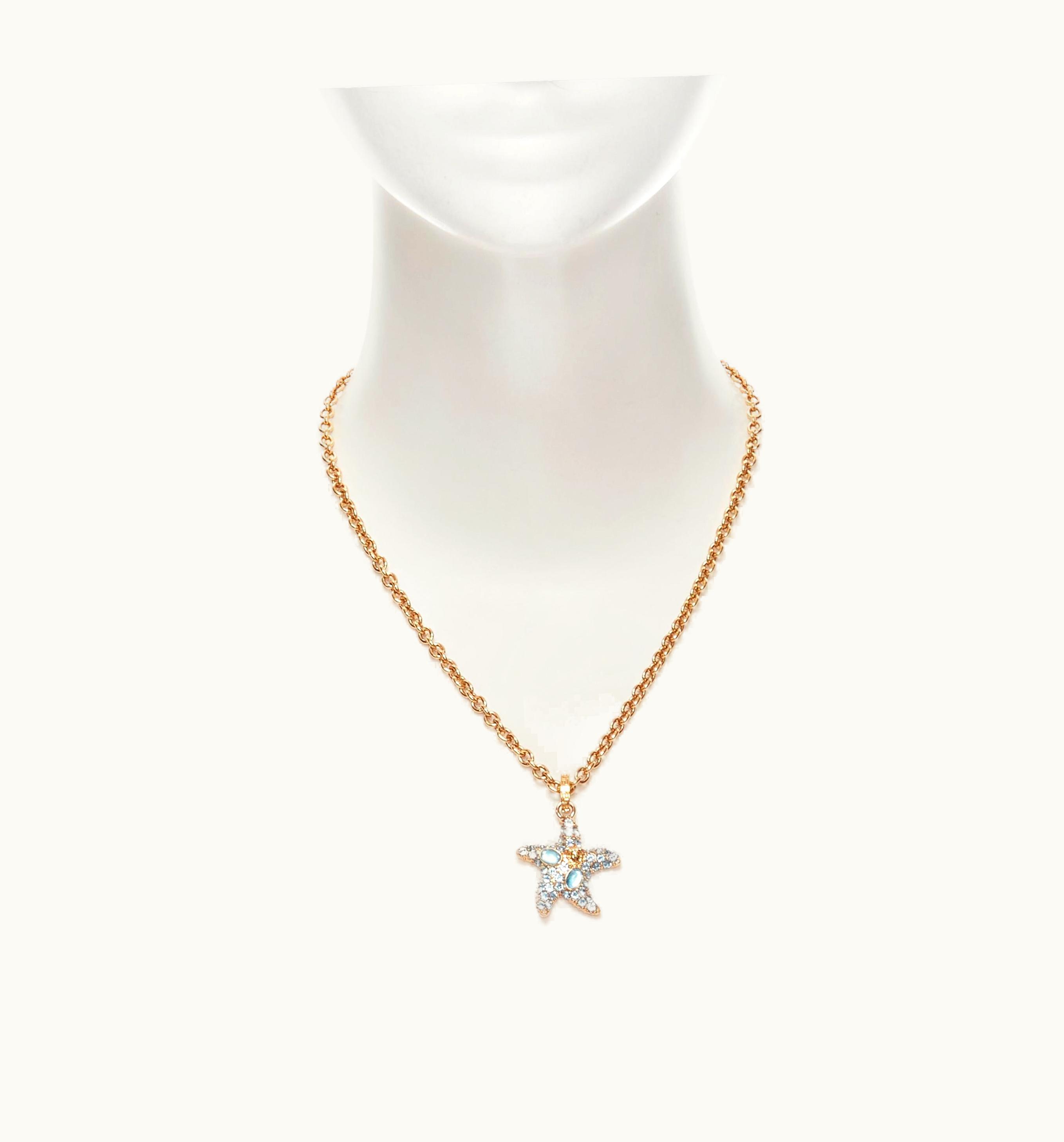 Versace Versace 2021 Runway Tresor De La Mer Blue Crystal Starfish Medusa Necklace