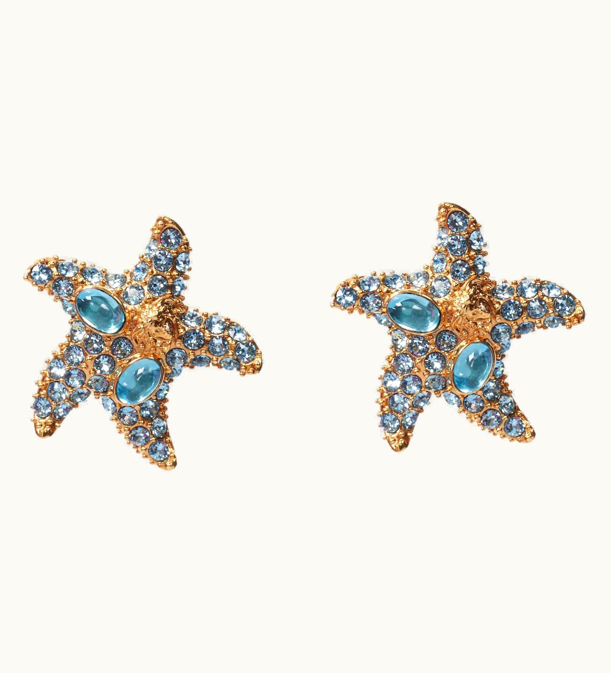 Versace Versace 2021 Runway Tresor De La Mer Blue Crystal Medusa Starfish Earring UZ0580004