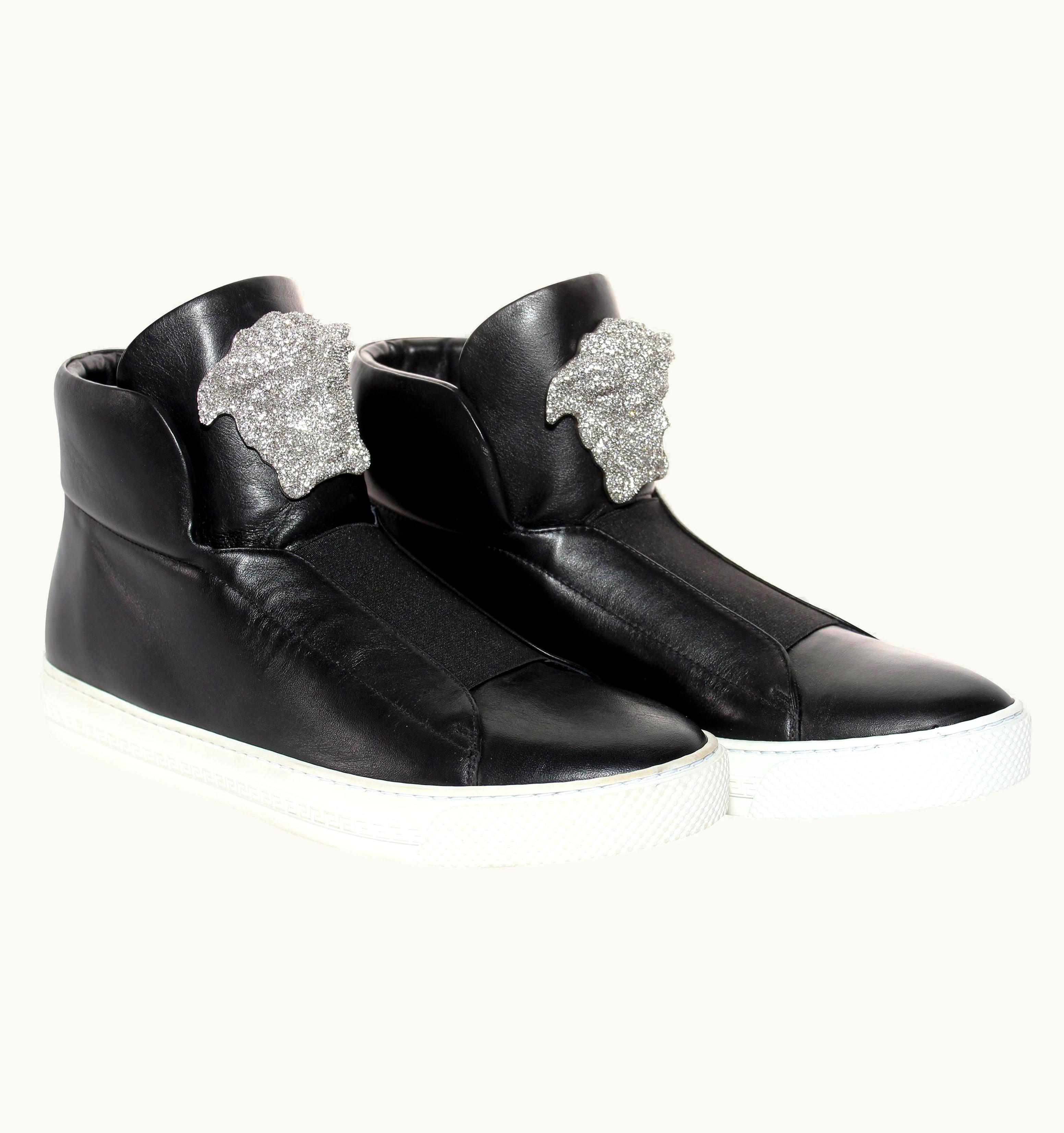 Versace Versace SoHo Exclusive Crystal Embellished Black Leather Sneakers