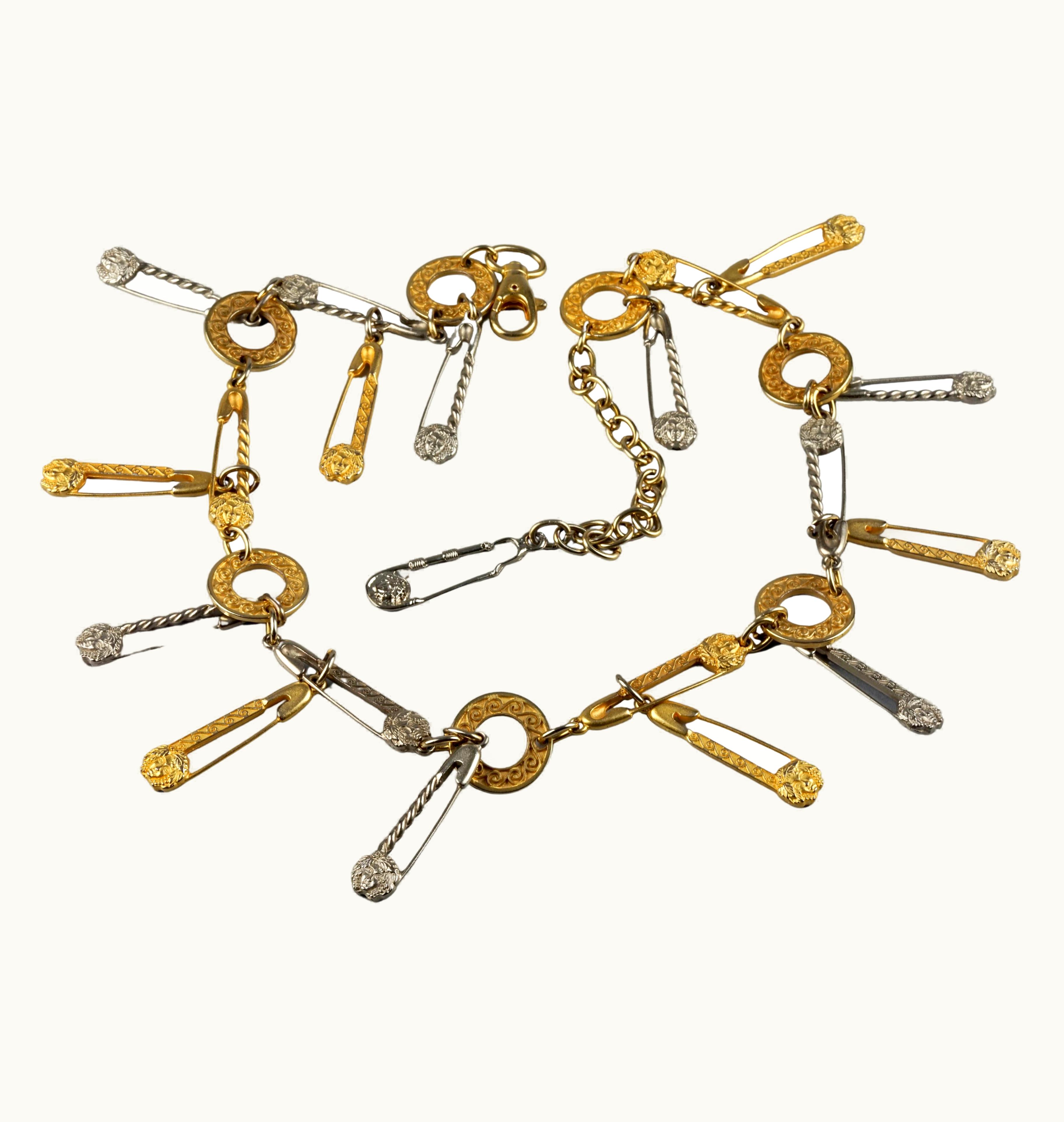 Vintage Gianni Versace Iconic Medusa Safety Pin Necklace Belt