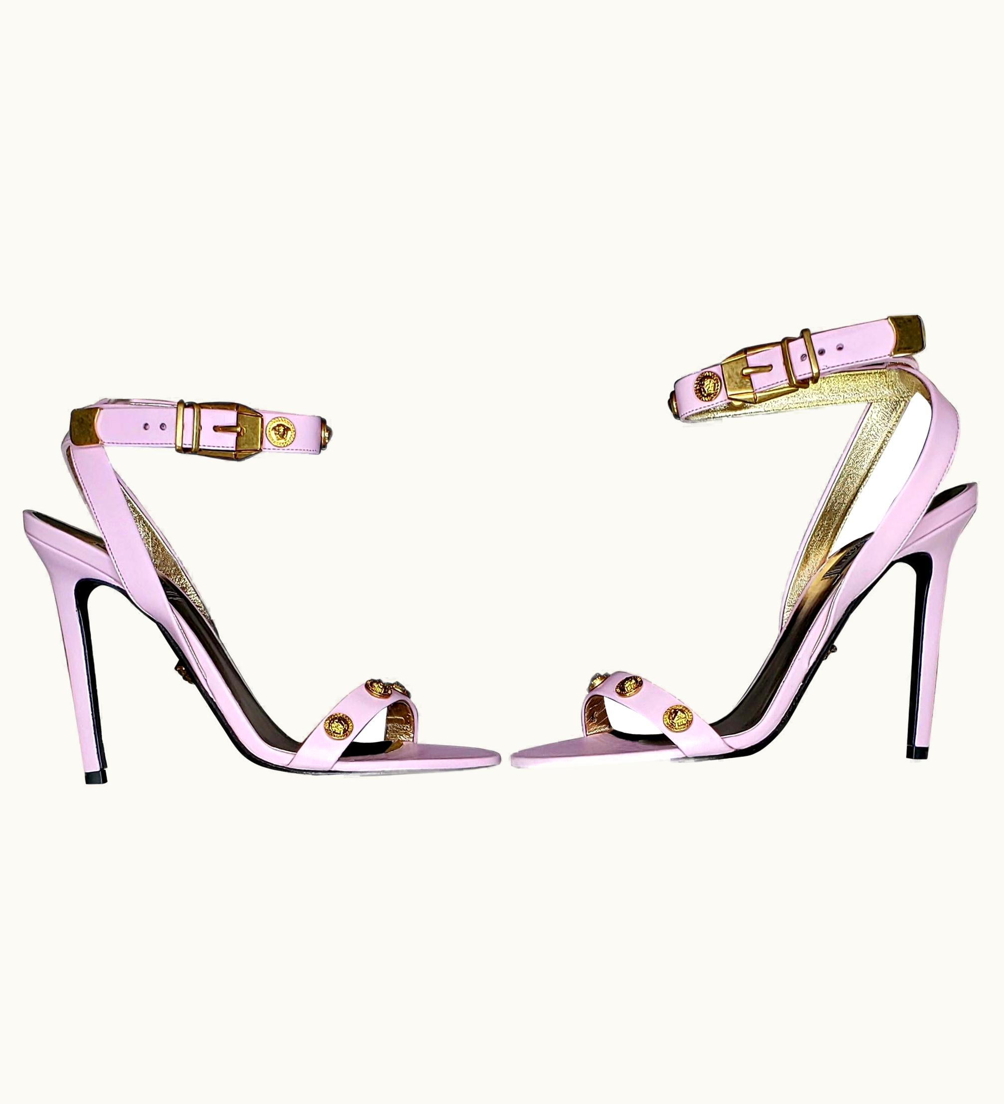 Versace Versace Tribute 2018 Pink Leather Sandals w/GOLD Medusa Studs 37.5, 38