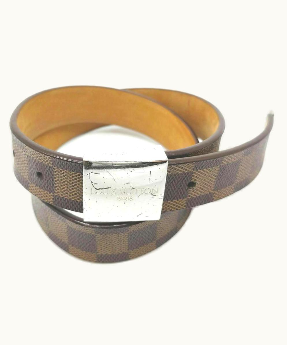 Louis Vuitton Louis Vuitton 75/30 Damier Ebene Ceinture Carre Belt Silvertone
