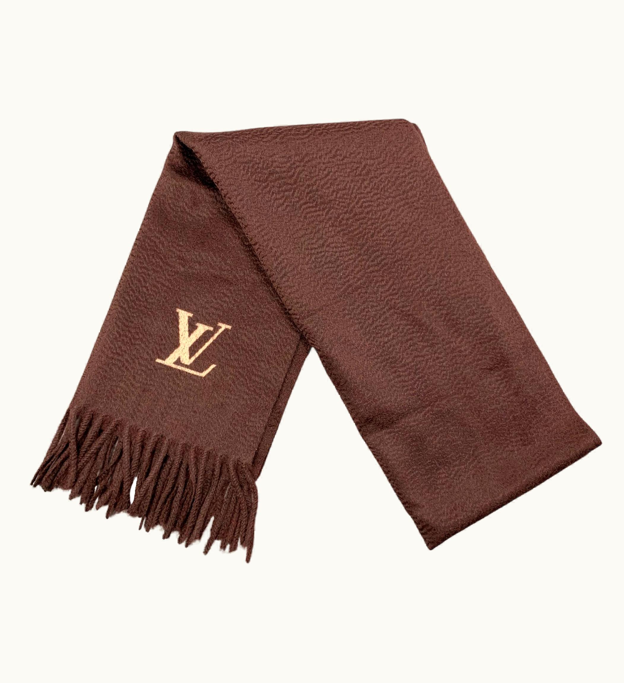 Louis Vuitton Louis Vuitton Brown Knitted Cashmere Fringe Scarf