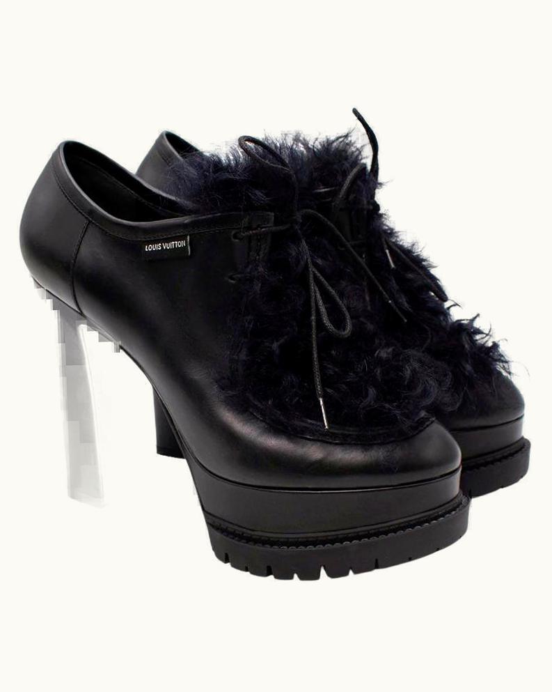 Louis Vuitton Louis Vuitton Black Leather & Shearling Heeled Booties