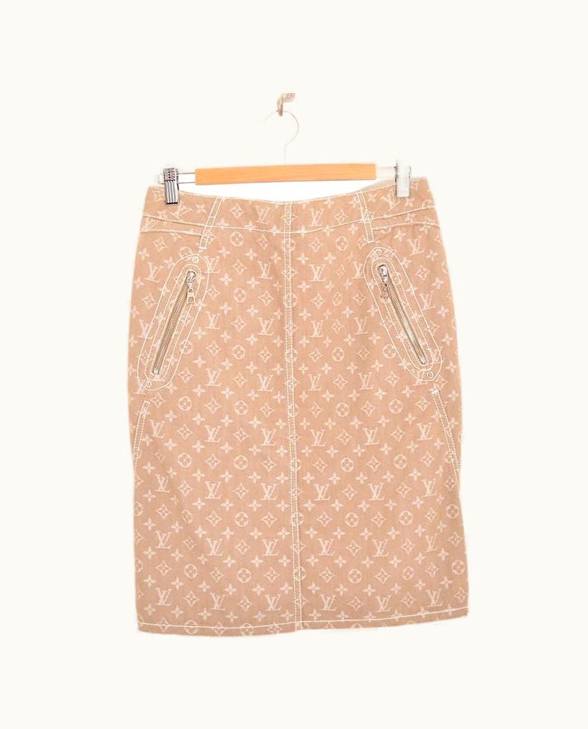 Louis Vuitton Jacquard Monogram Cream Y2k Pencil Skirt