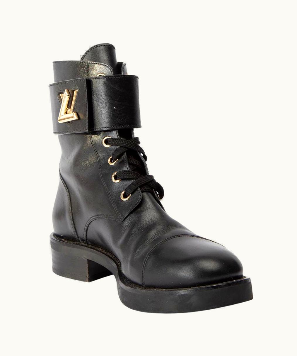 Louis Vuitton Women' Black Leather Wonderland Flat Ranger Boots