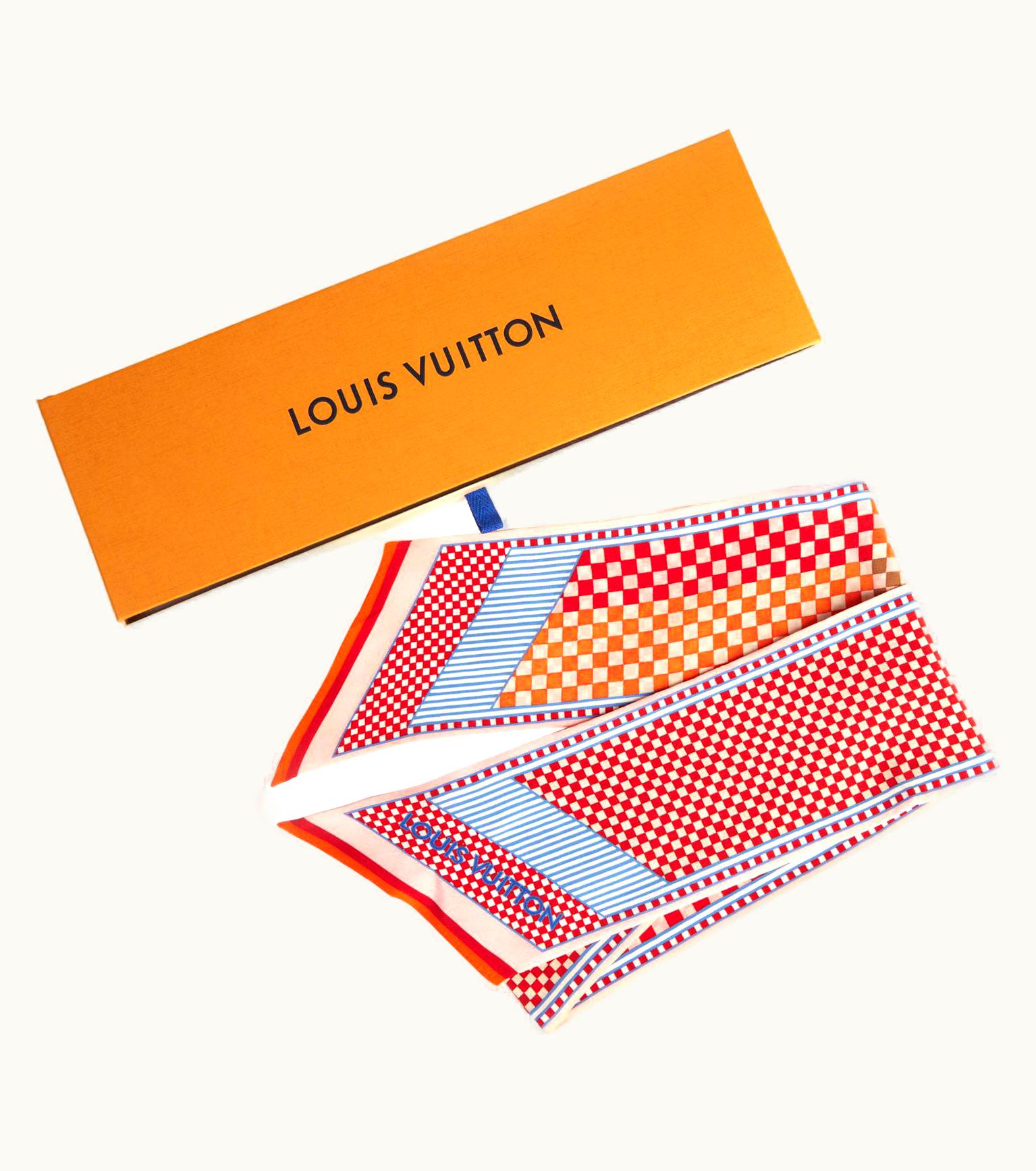 Louis Vuitton Red & Blue Twilly Scarf With Box