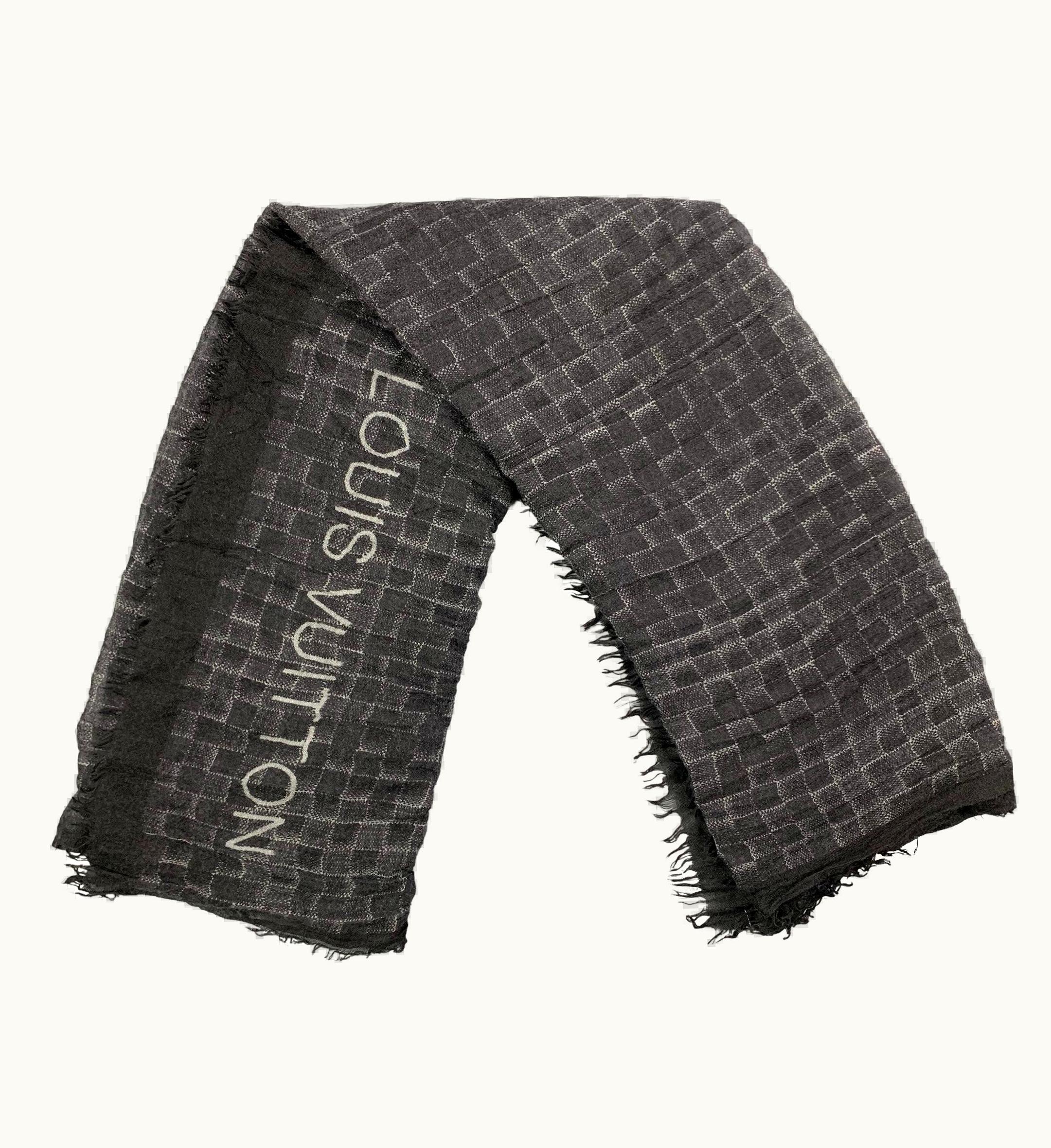 Louis Vuitton Black Grey Damier Cashmere Silk Scarf