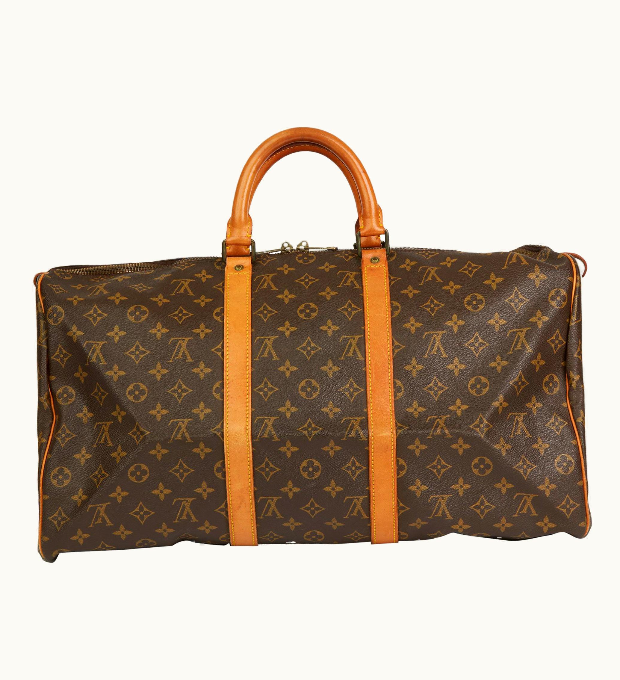 Louis Vuitton 1981 Louis Vuitton Brown Monogram Coated Canvas & Vachetta Vintage Keepall UZ0581379