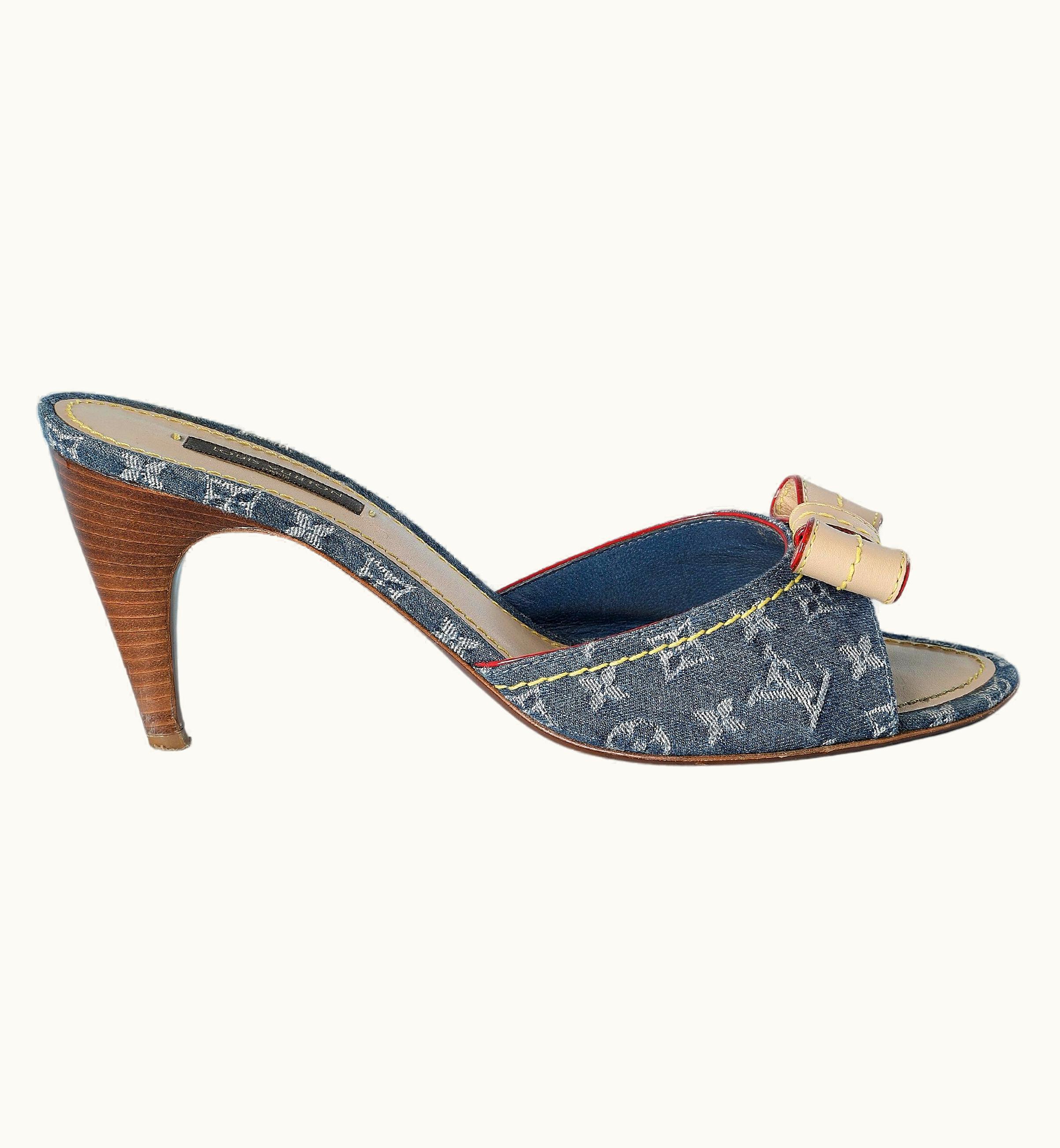 Louis Vuitton Mule Sandal With Branded Cotton Denim Canevas And Leather Bow Louis Vuitton