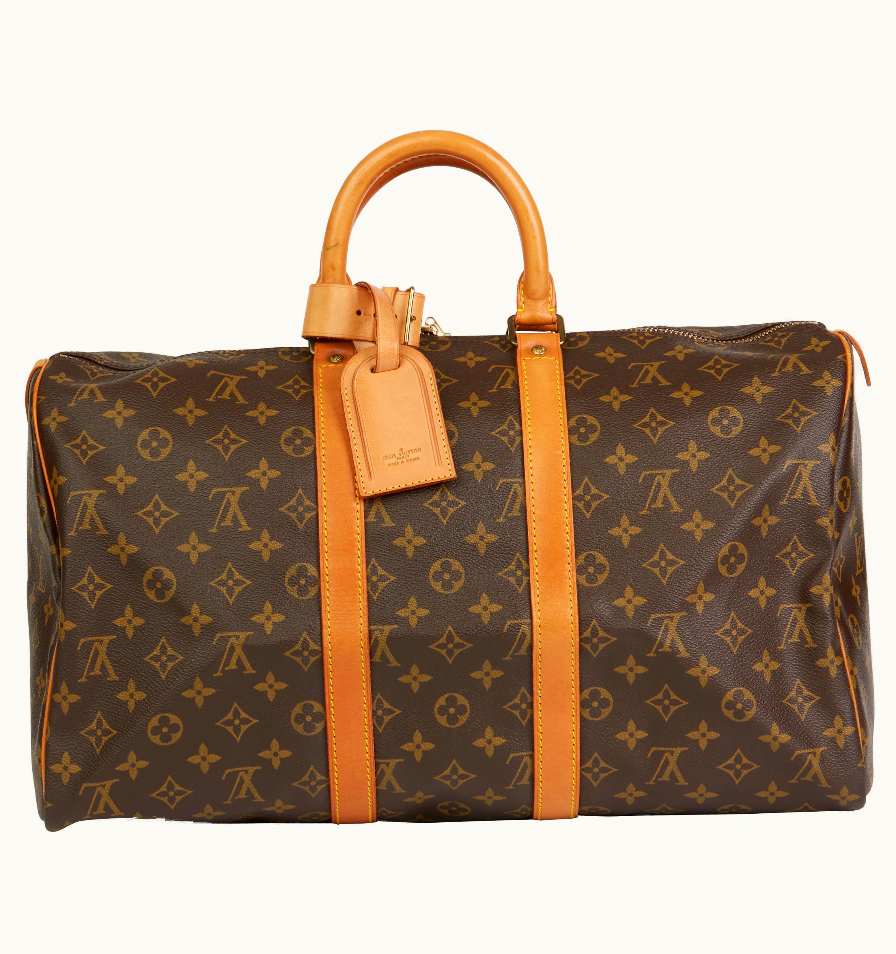 Louis Vuitton 1982 Louis Vuitton Brown Monogram Coated Canvas & Vachetta Vintage Keepall UZ0581455