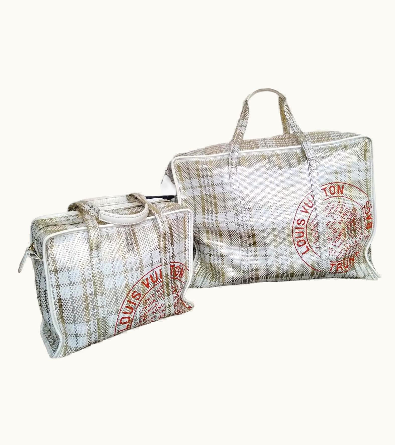 Louis Vuitton Limited Edition White/Gold Braided Street Shopper Set Barbes Bags